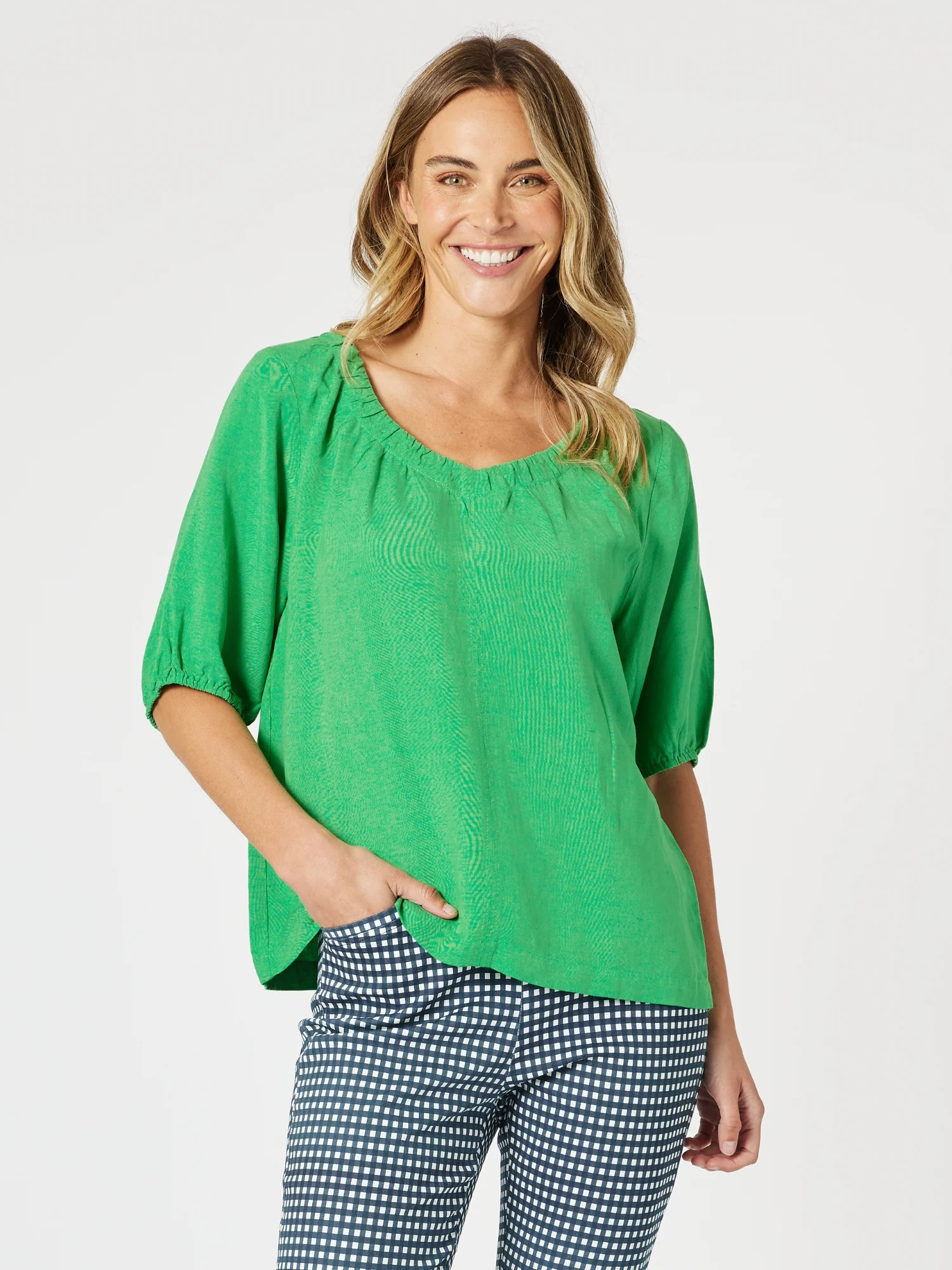 Lino V Neck Top - Elm