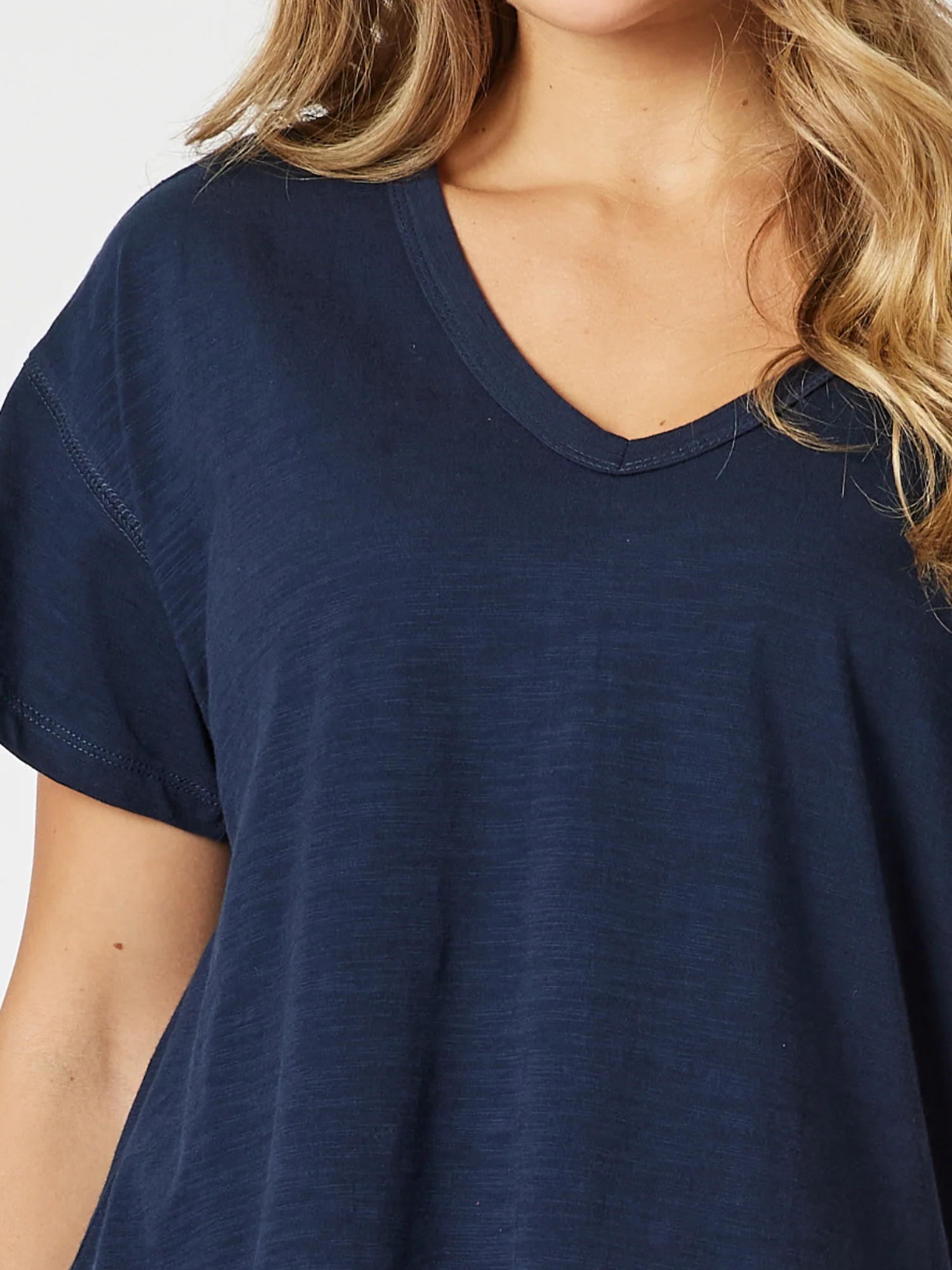 Elle V Neck Tee - Navy