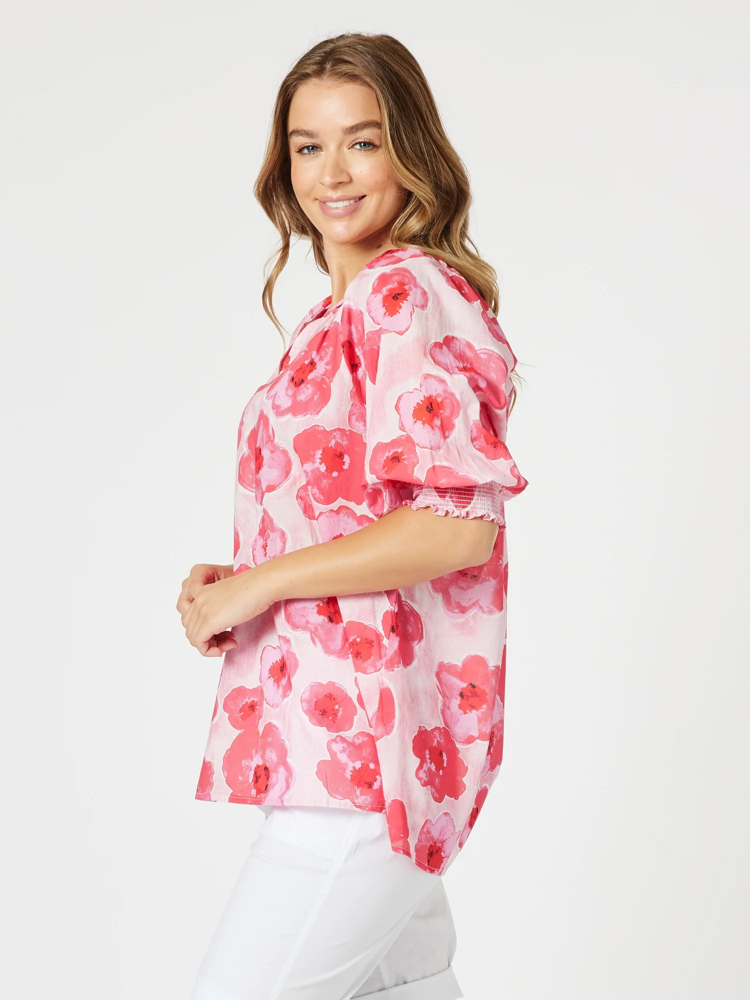 Pink Poppies Floral Print Top - Pink/Multi