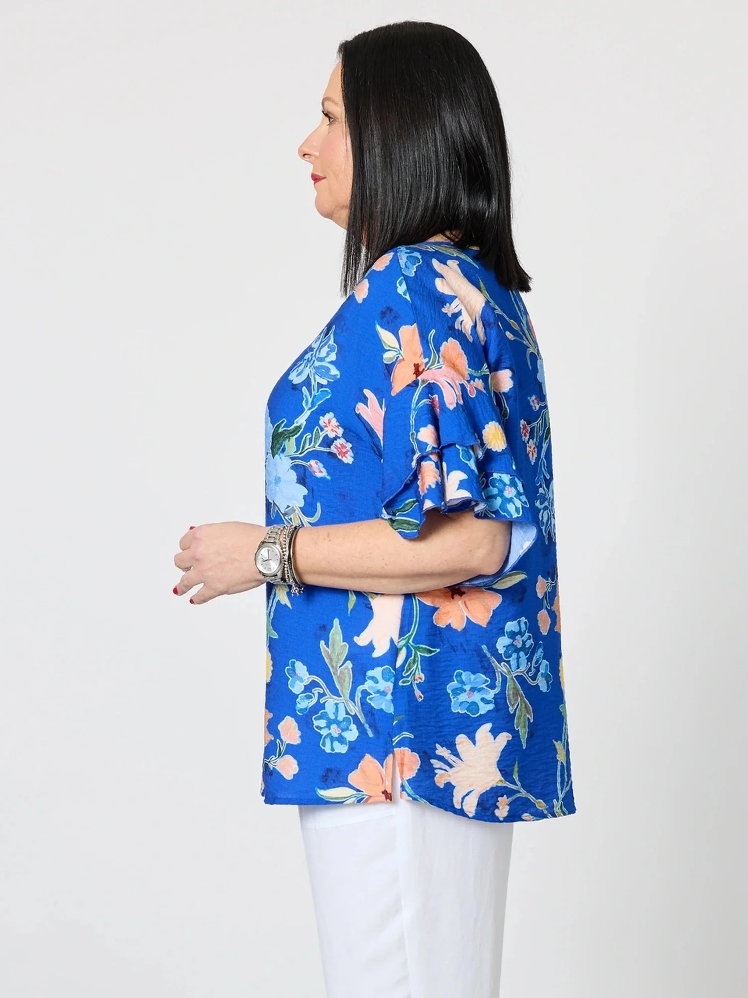 Summer Gala Floral Print Top - Cobalt