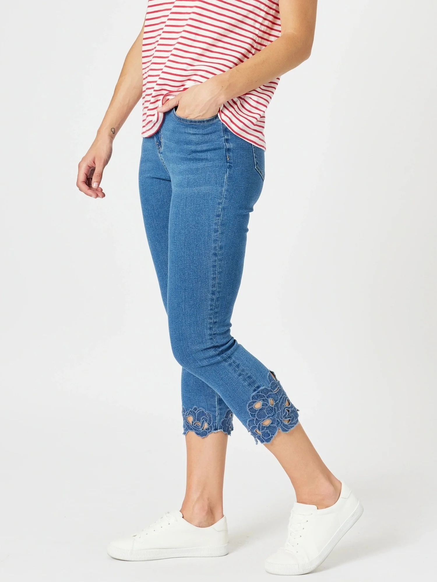 Isla Embroidered Straight Leg Jean - Denim