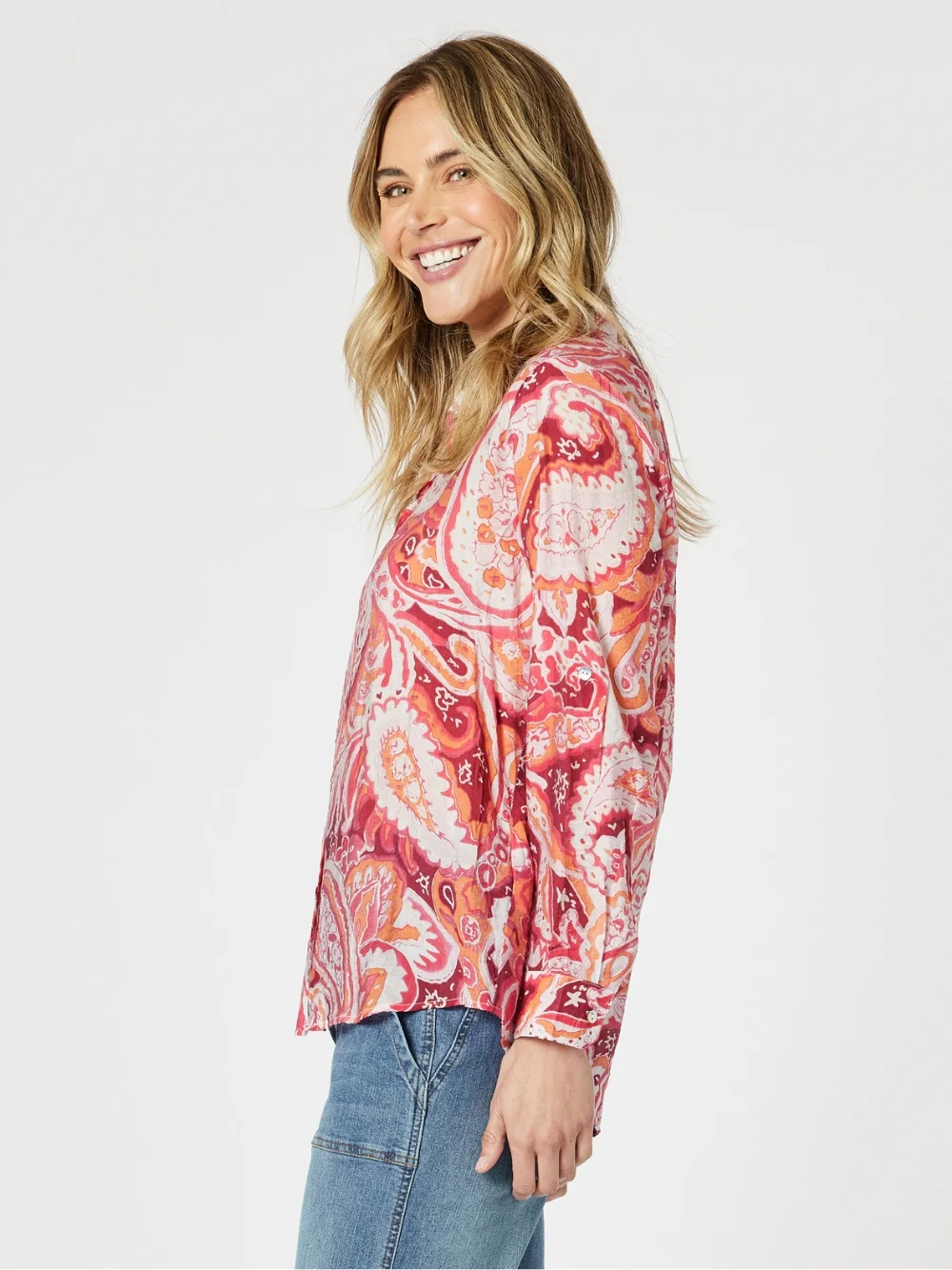 Paisley Print Sheer Shirt - Red Multi