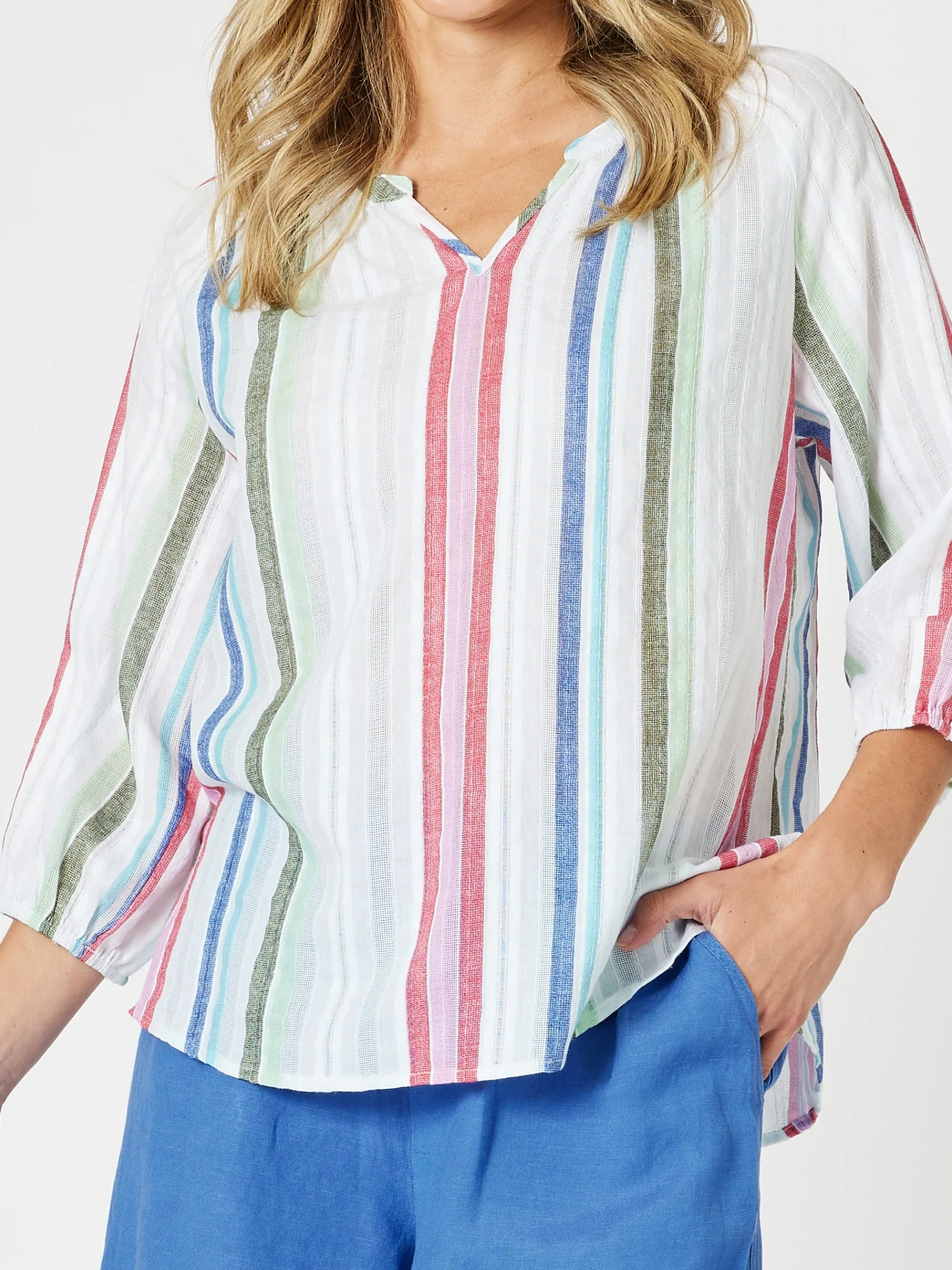 Havana Stripe Print Top - Basil Multi