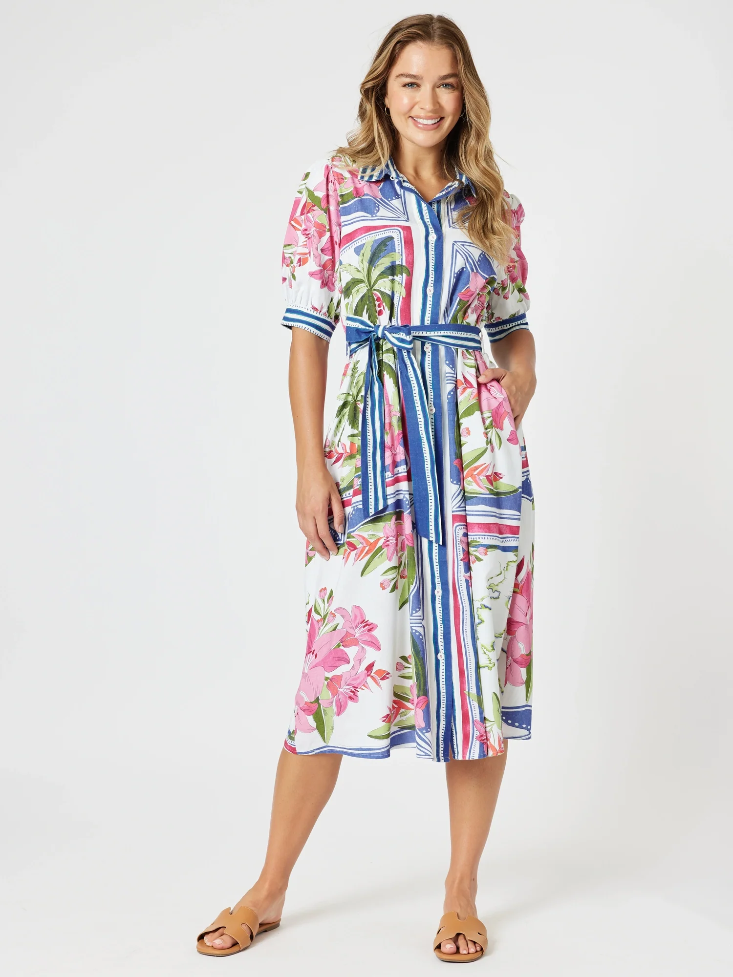 Monaco Floral Print Shirt Dress - Sardinia Blue Multi