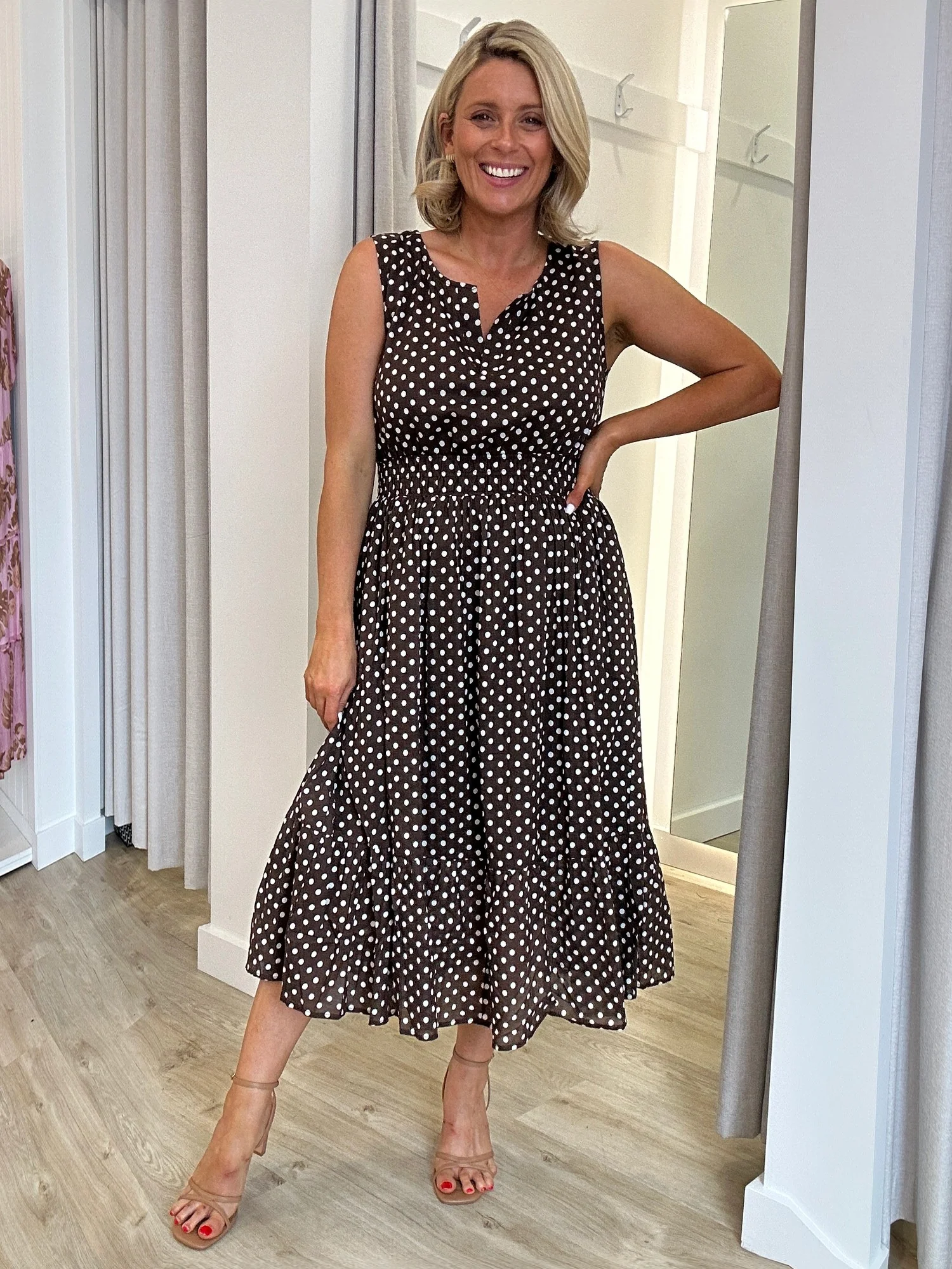 Get Spotty Print Dress - Koko White