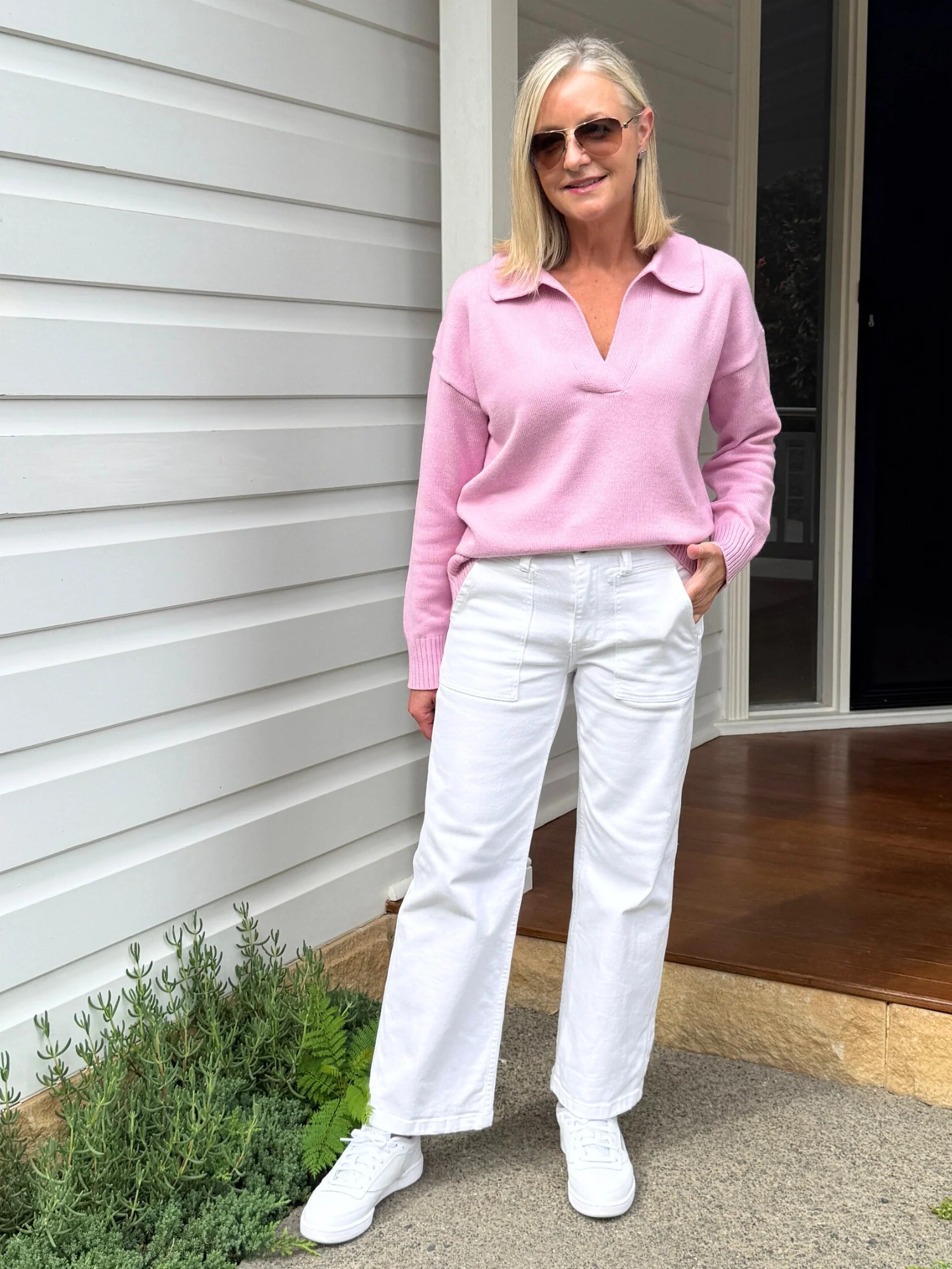 Newport V Neck Knit Jumper - Pink