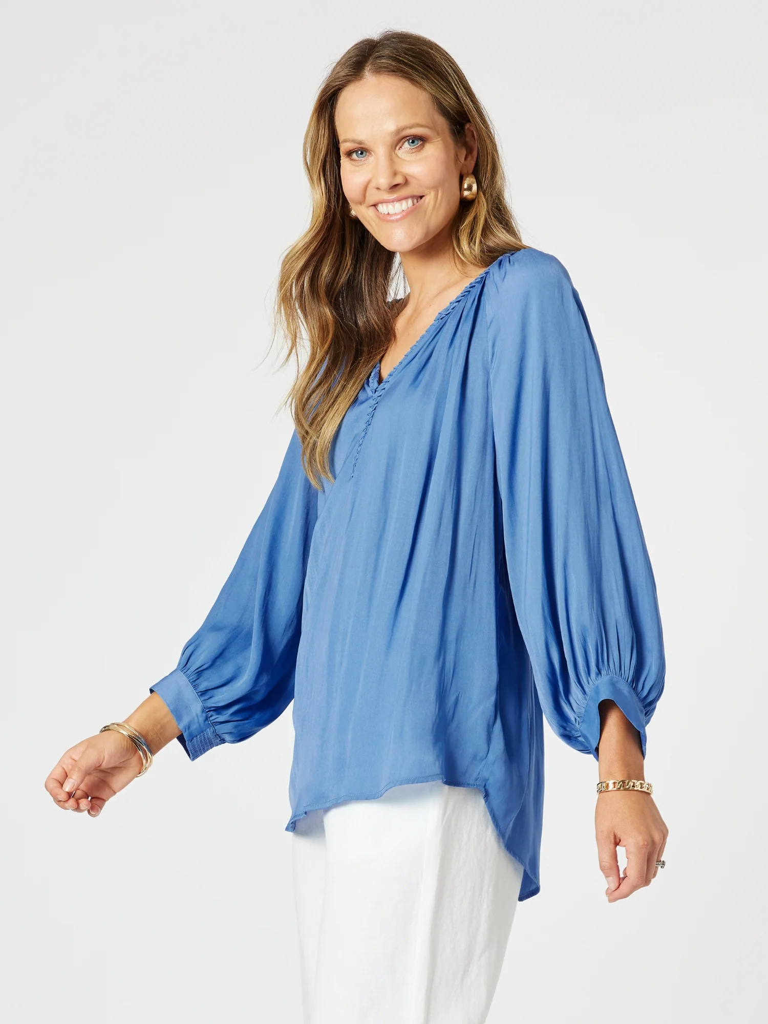 Lux Plait Top - Pacific Blue