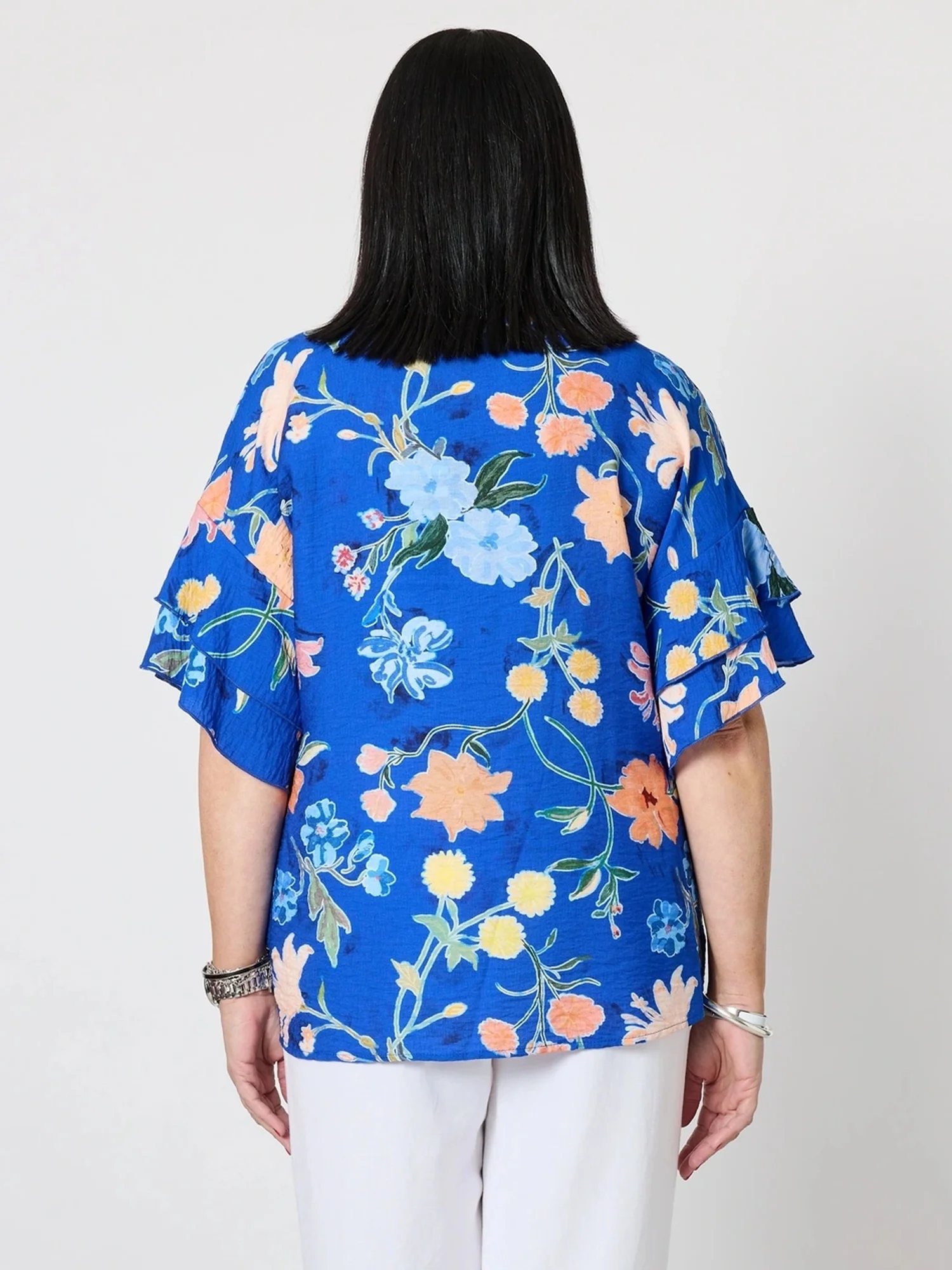 Summer Gala Floral Print Top - Cobalt