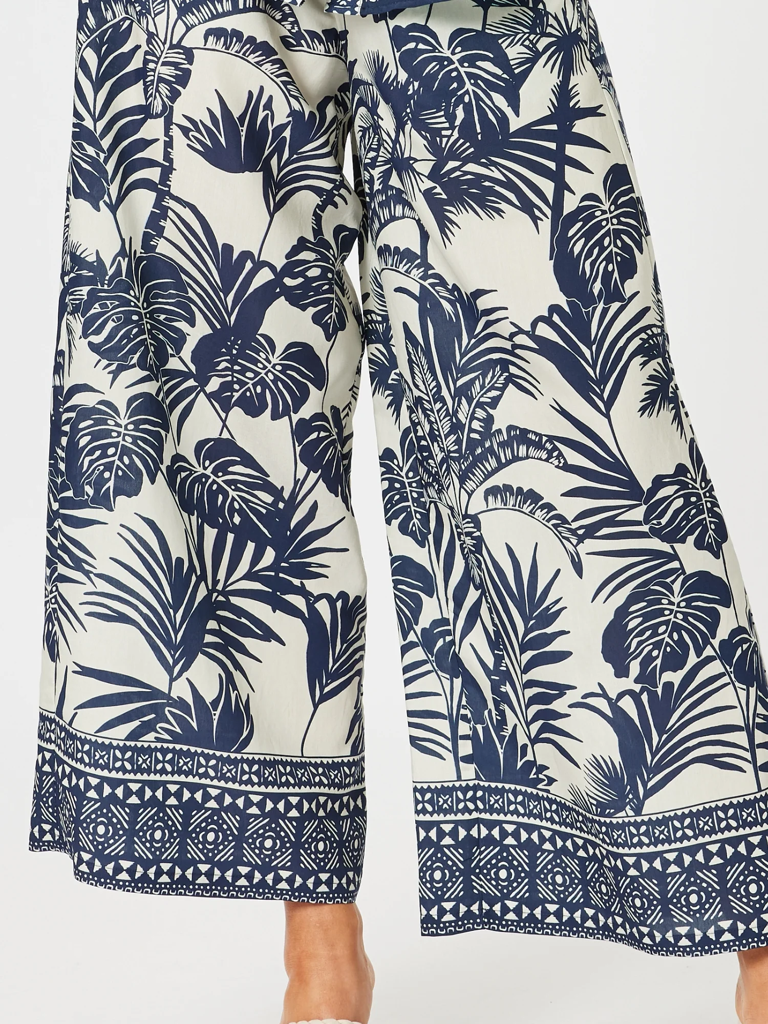Palm Cove Print Wide Leg Pant - Navy Multi