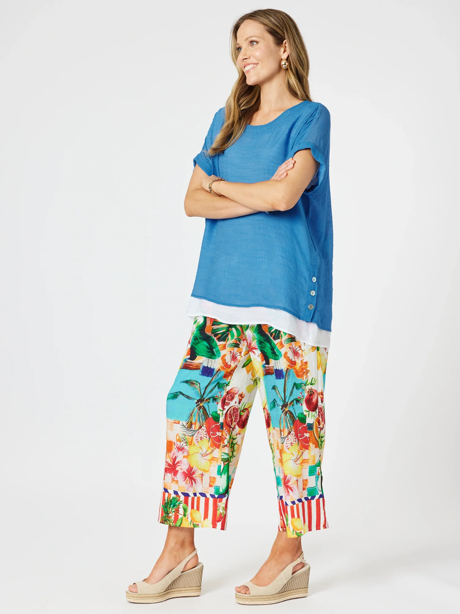 Palma Side Button 2 in 1 Look Top - Blue/White