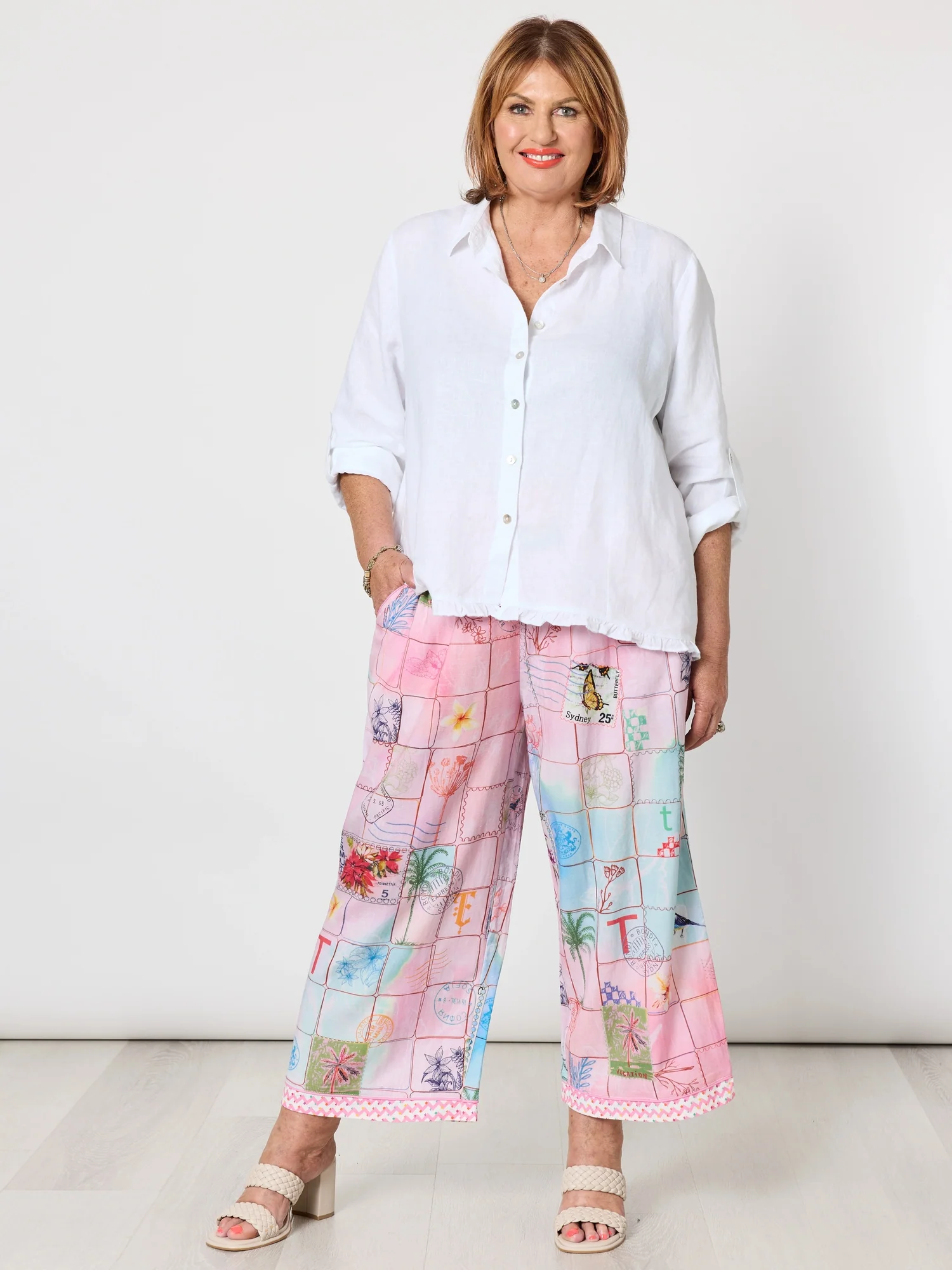 Ruffle Hem Linen Shirt - White