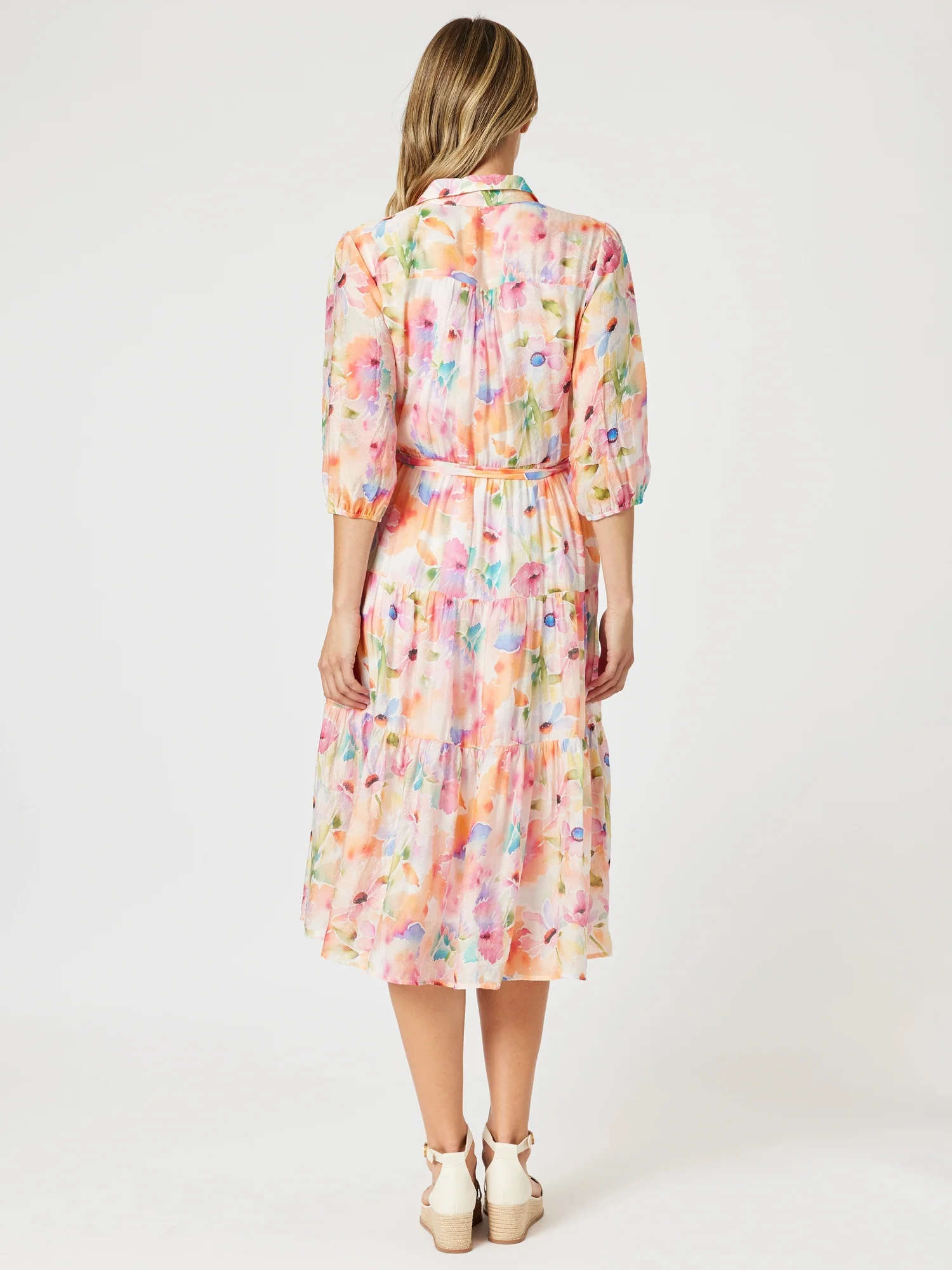 Spring Floral Print Shirt Dress - Multi