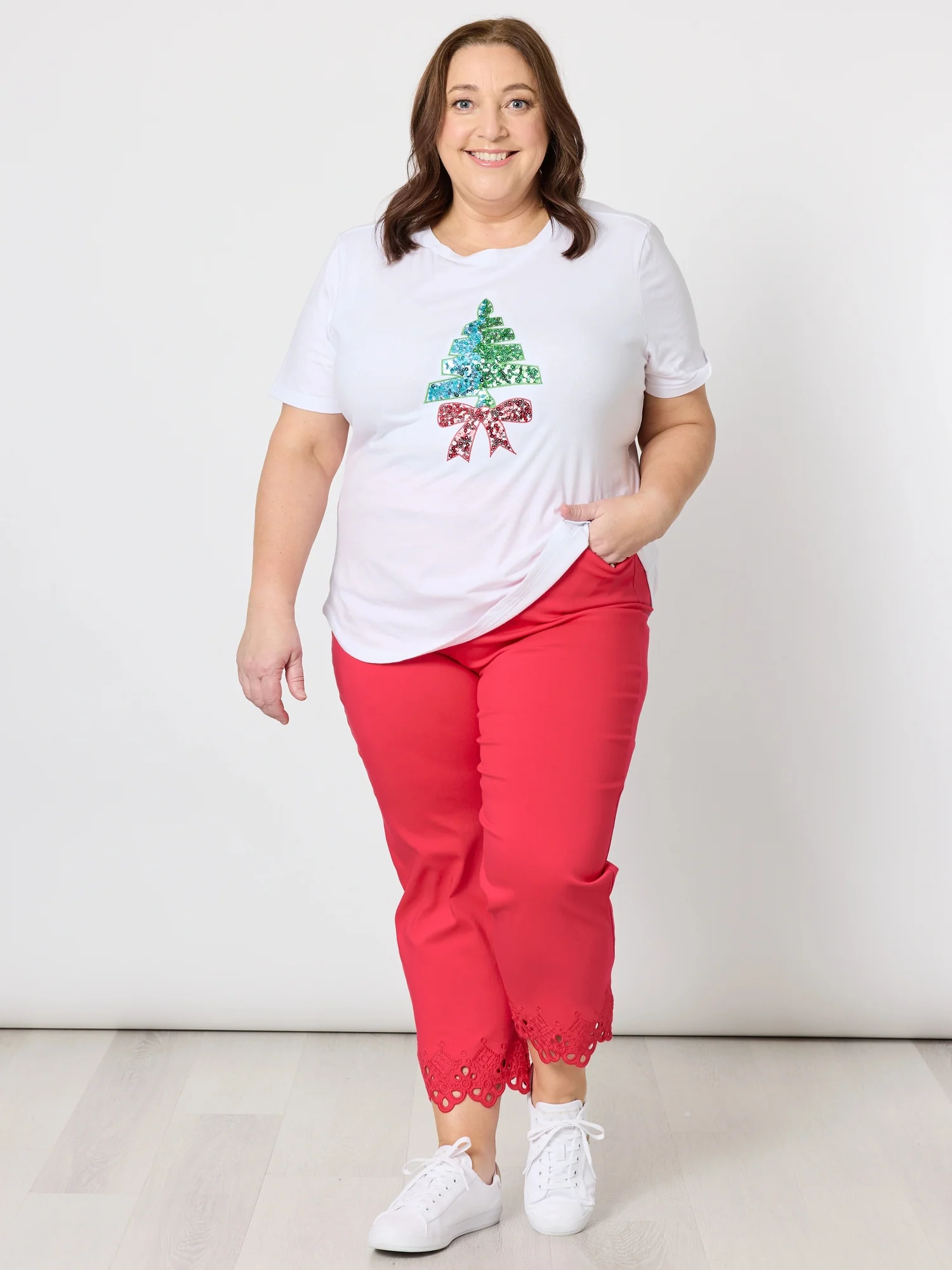Sequin Xmas Tree Tee - White Multi