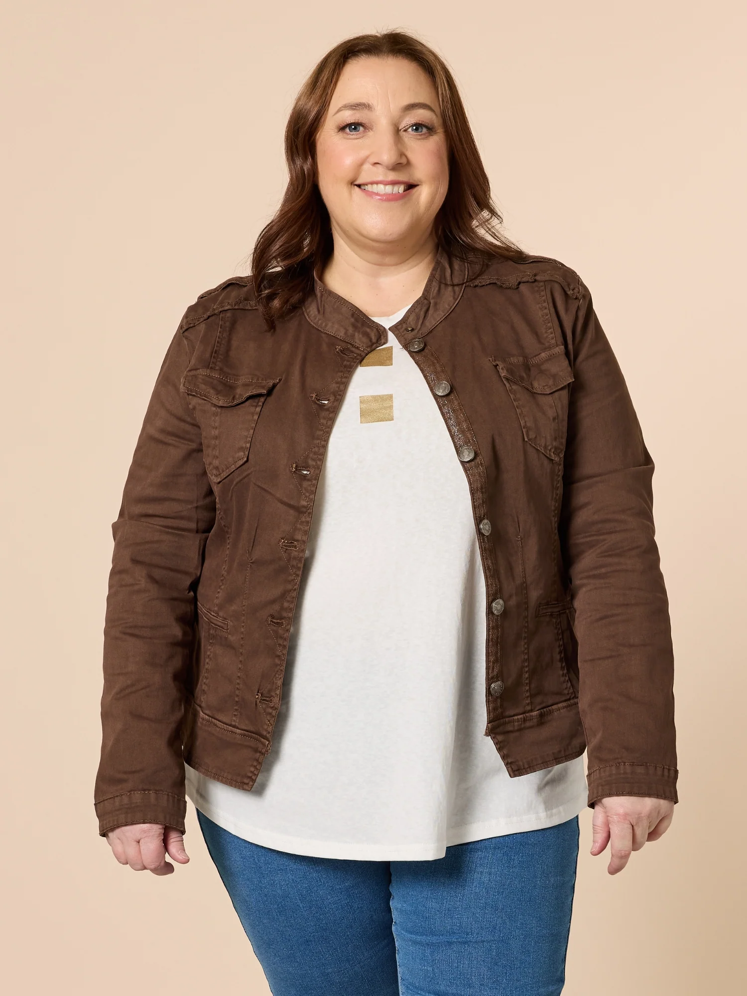 Military Denim Jacket - Chocolate