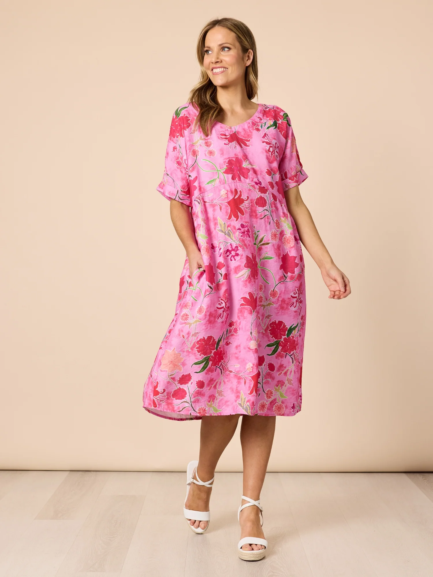 Summer Gala Floral Print Dress - Hot Pink