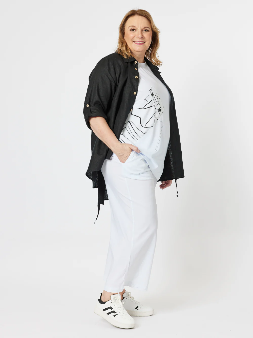 State Of Mind Linen Asymmetric Shirt - Black