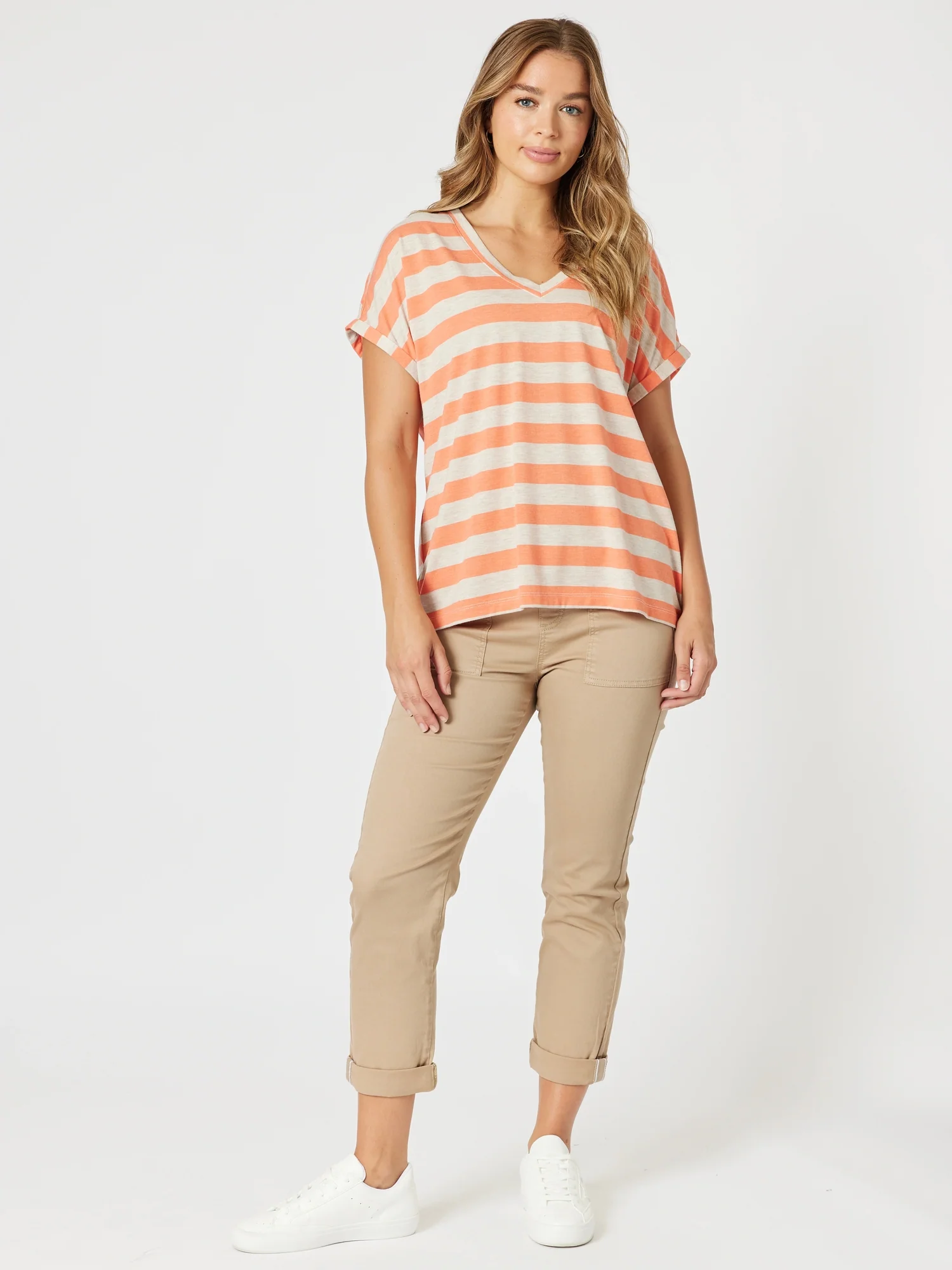 Addison Stripe Print Tee - Mango Natural
