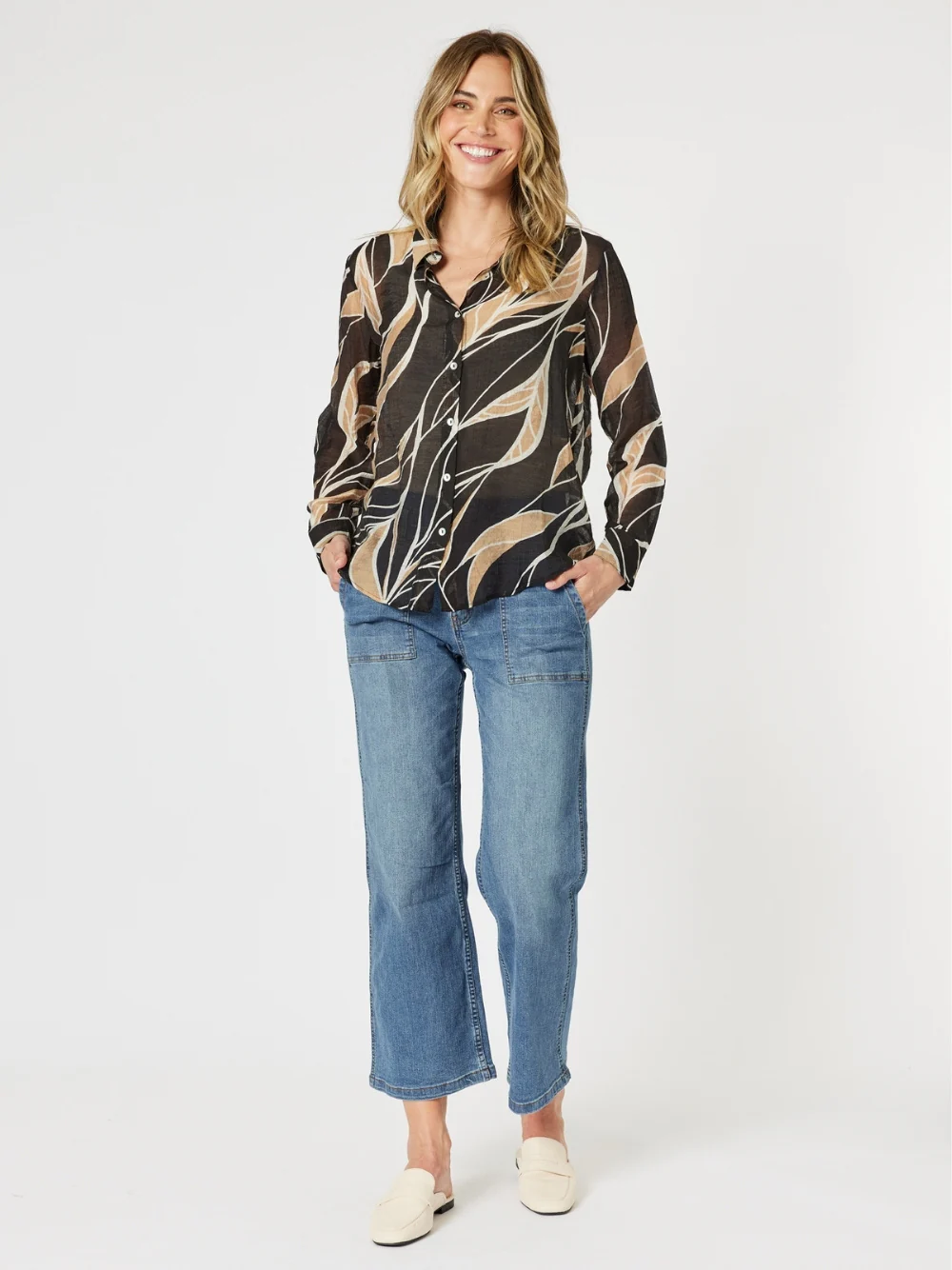Wellington Print Sheer Shirt - Caramel