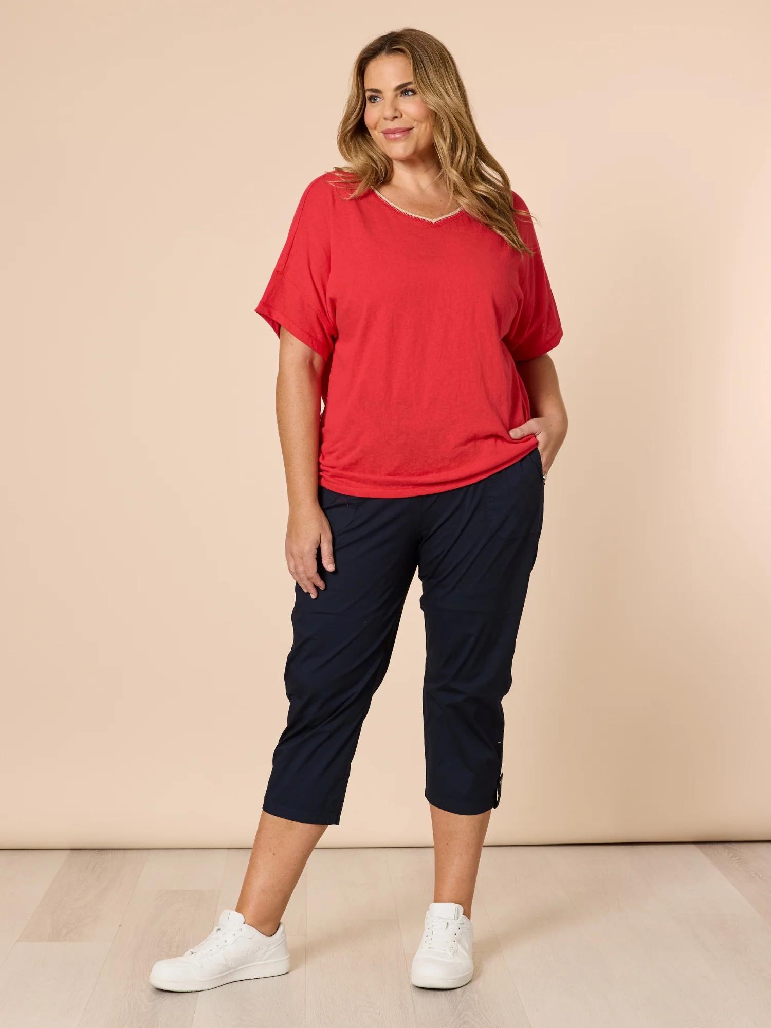 Bella V Neck Tee - Red