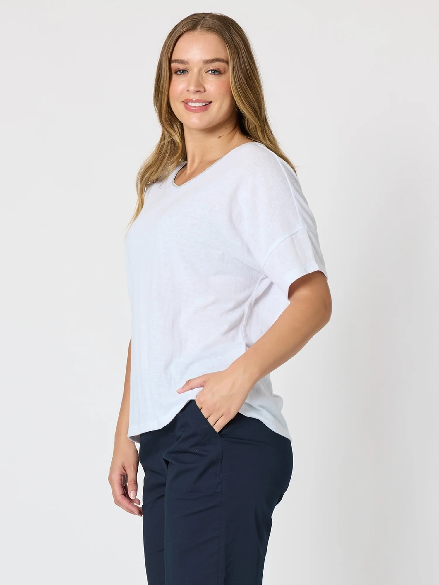 Bella V Neck Tee - White