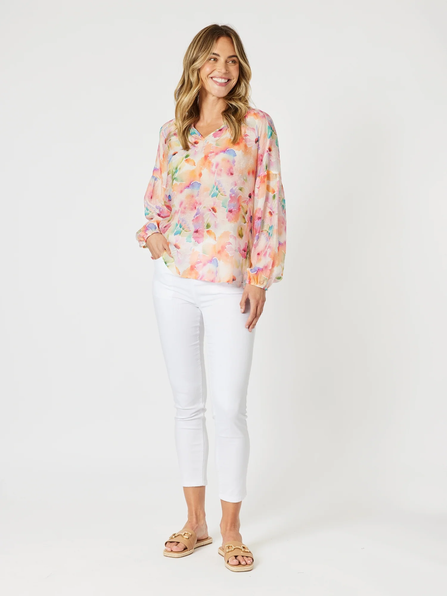 Spring Floral Print Blouse - Multi