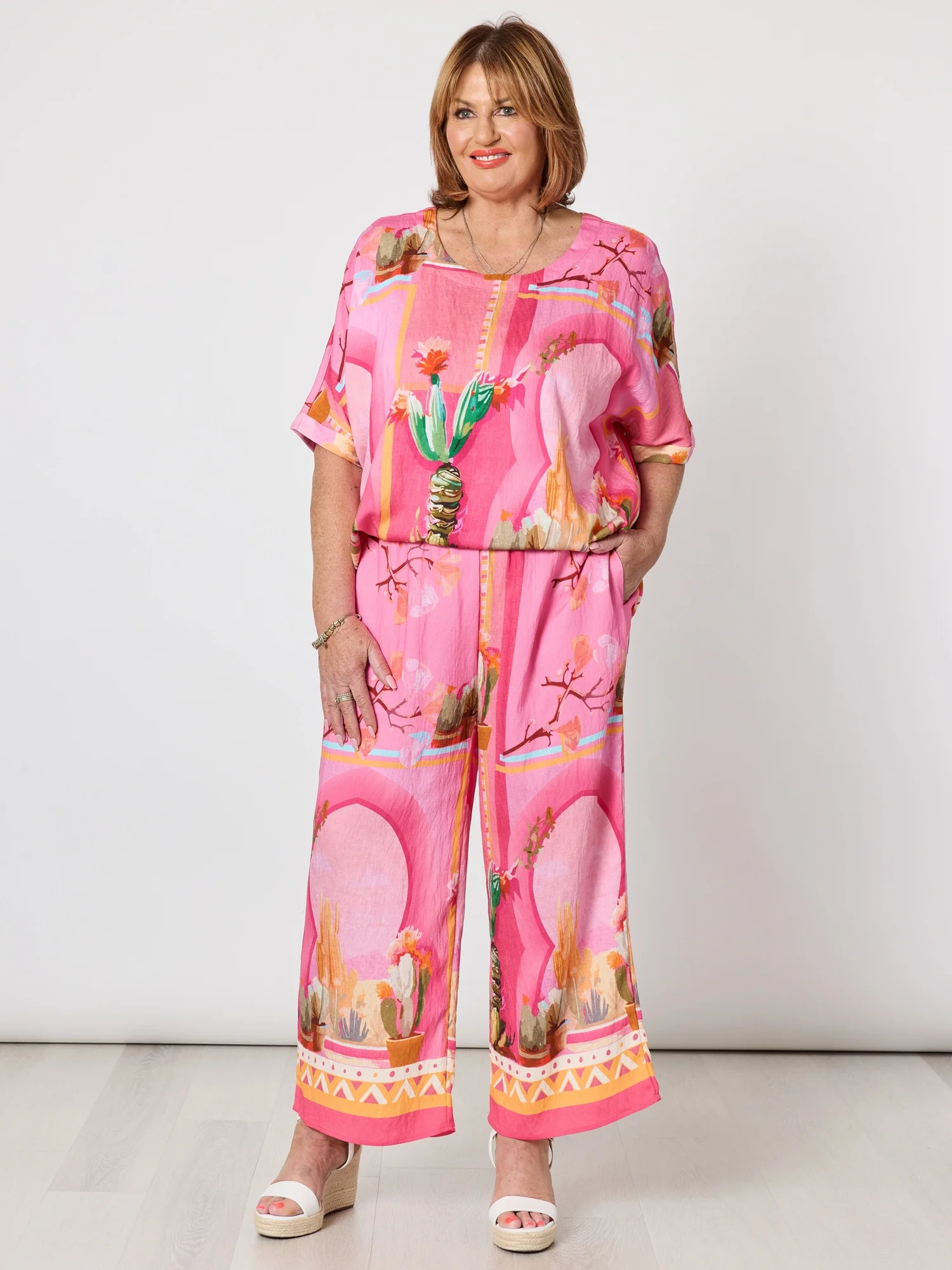 The Tulum Print Wide Leg Pant - Pink/Multi