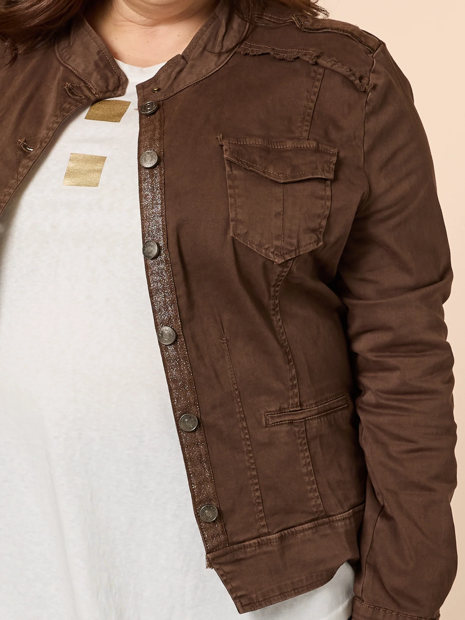 Military Denim Jacket - Chocolate