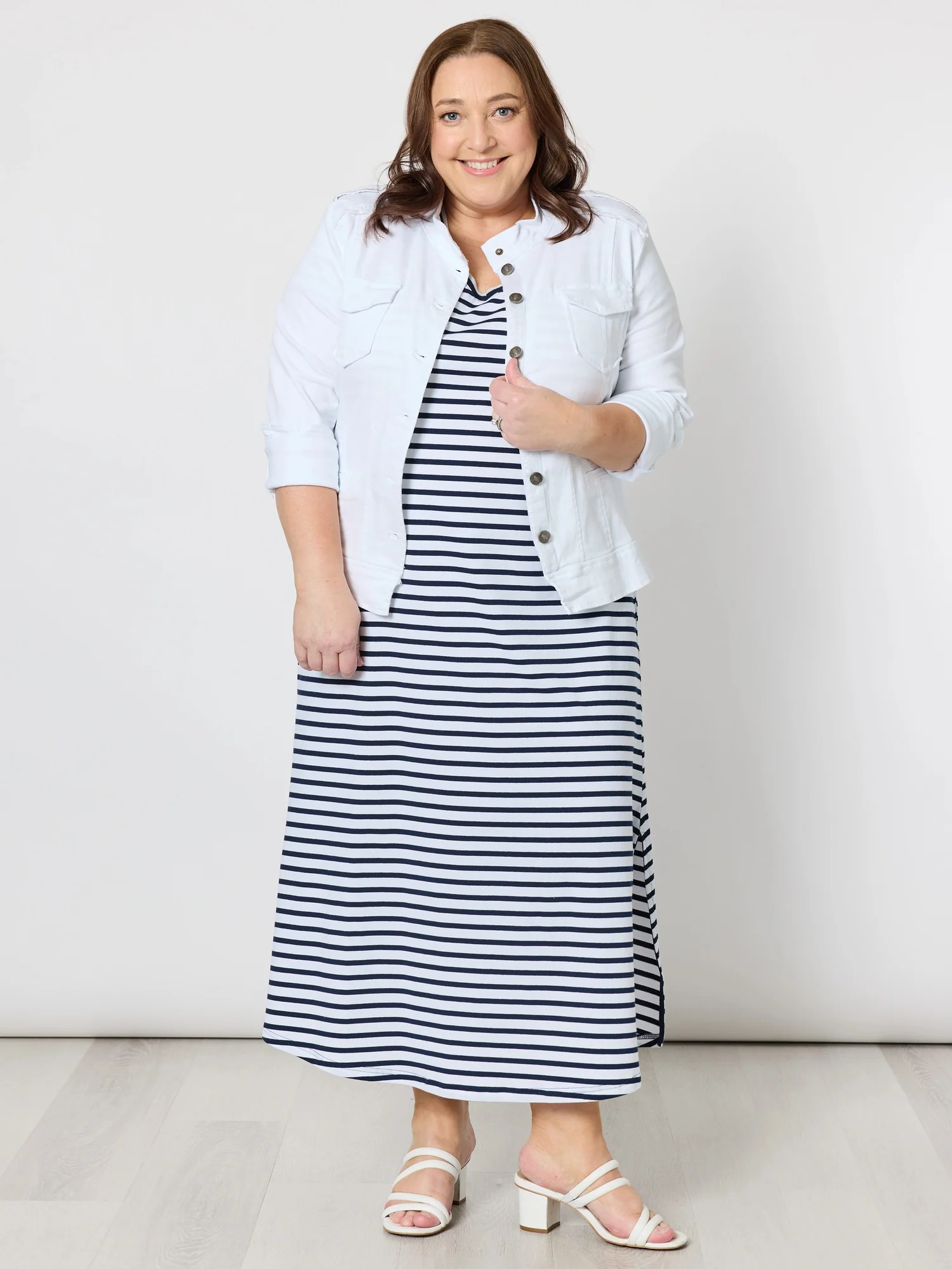 Military Style Denim Jacket - White