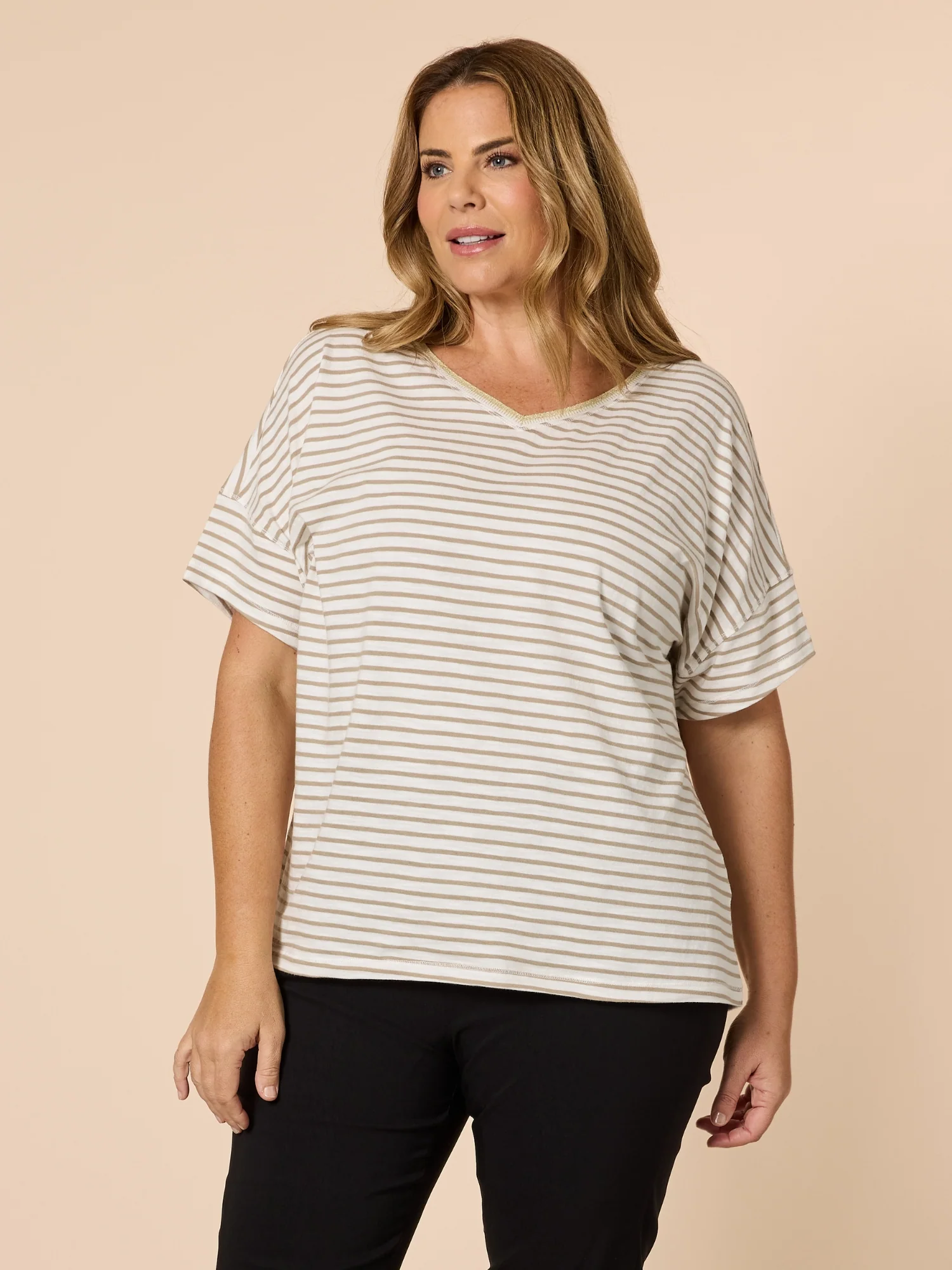 Tyla Stripe Tee - Natural/White