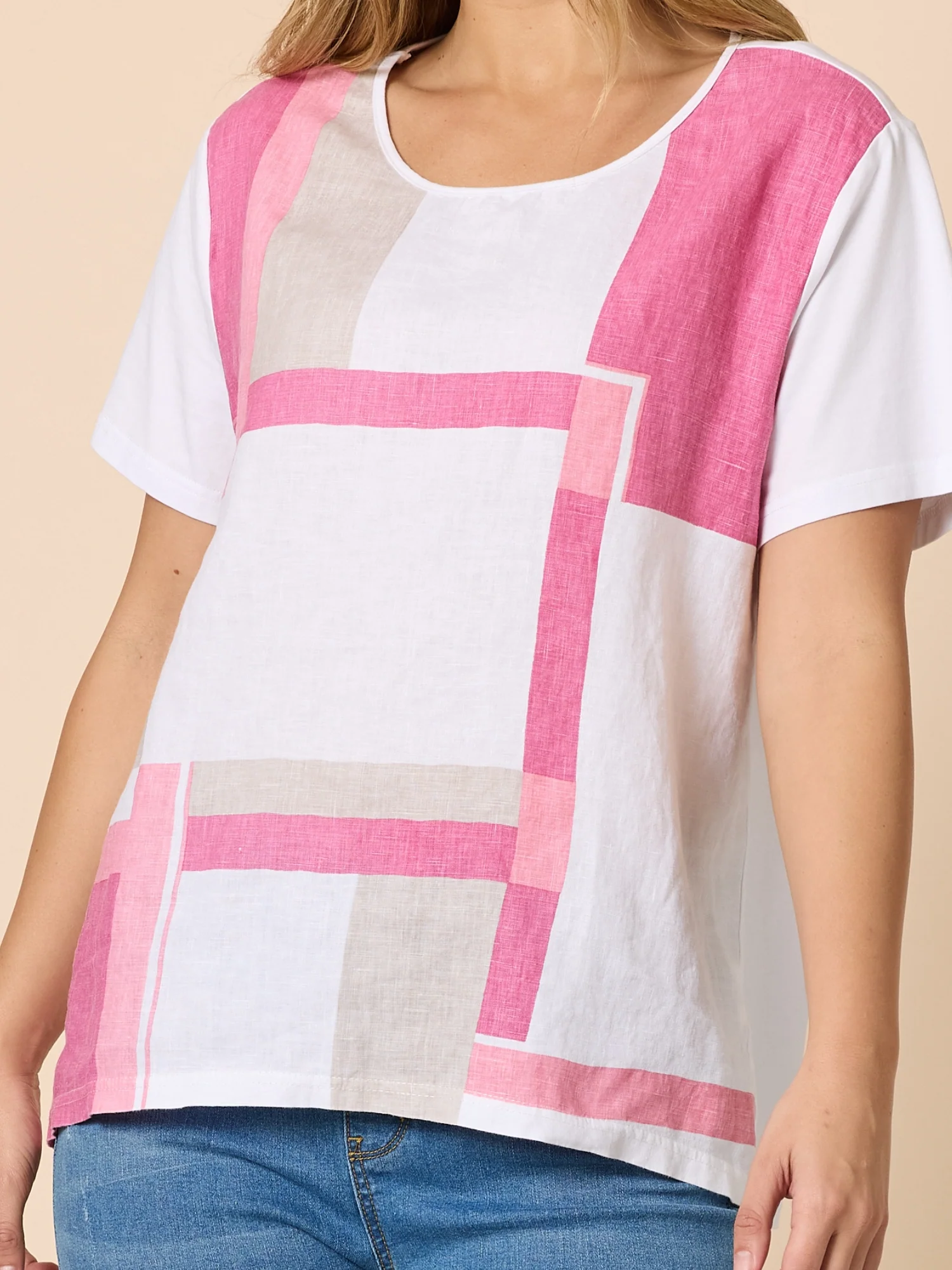 Geometric Print Top - White/Pink