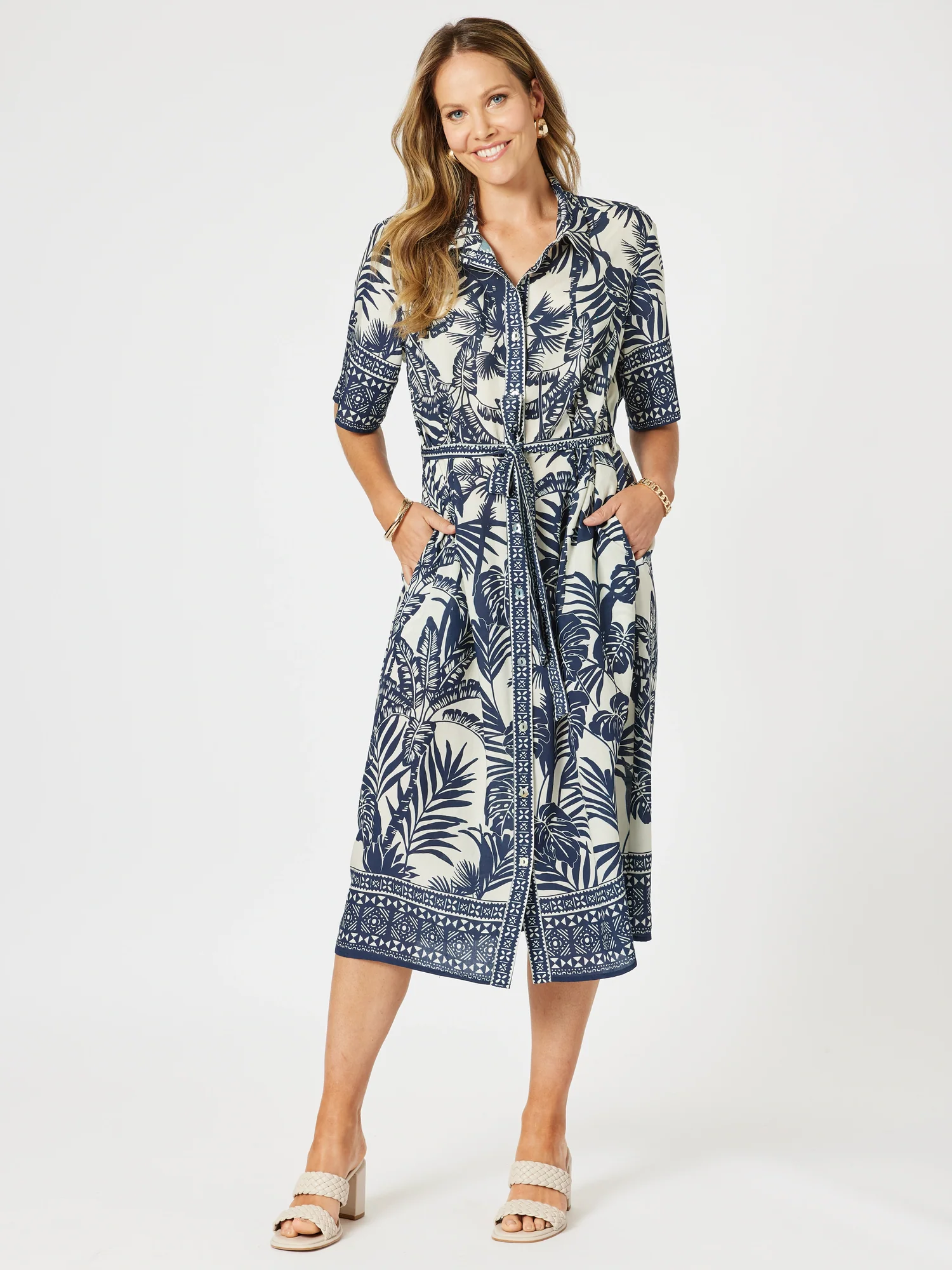 Palm Cove Print Shirt Dress - Navy Multi