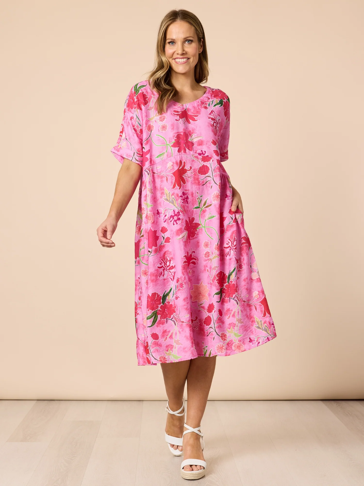 Summer Gala Floral Print Dress - Hot Pink