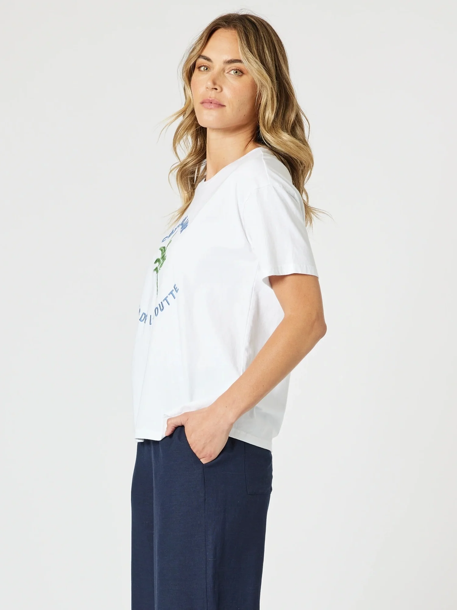 Cote d'Azur Embroidered Tee - White