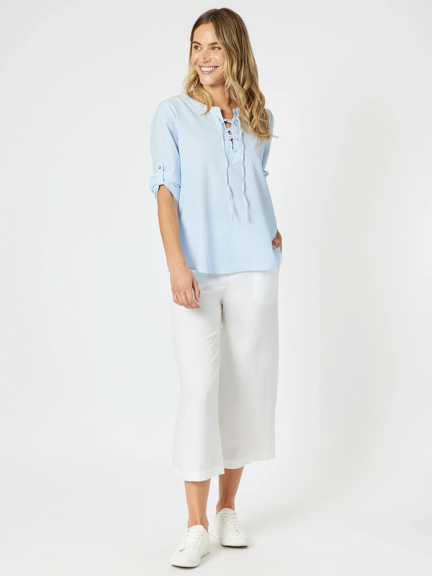 Marine Stripe Print Top - Blue/White