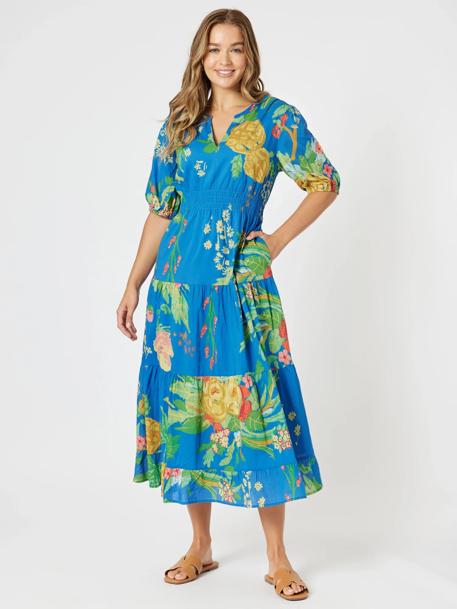 Tropics Floral Print Dress - Blue/Multi