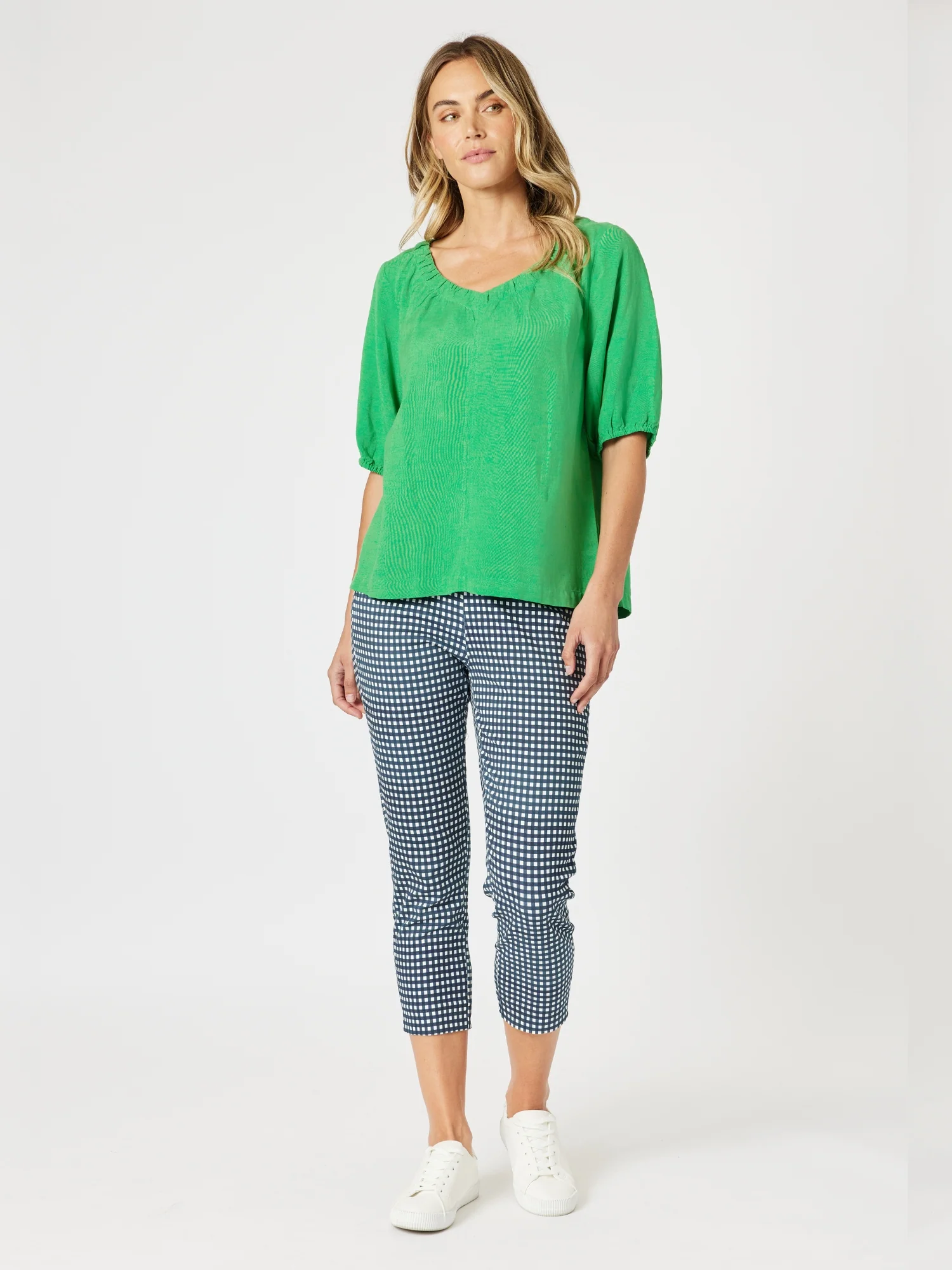 Lino V Neck Top - Elm