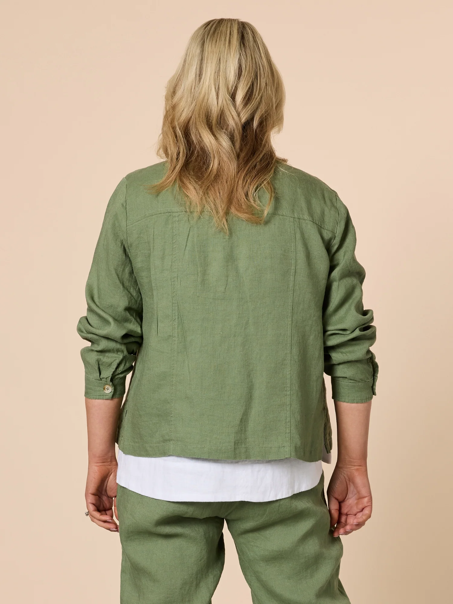 Danielle Linen Cropped Blazer - Khaki