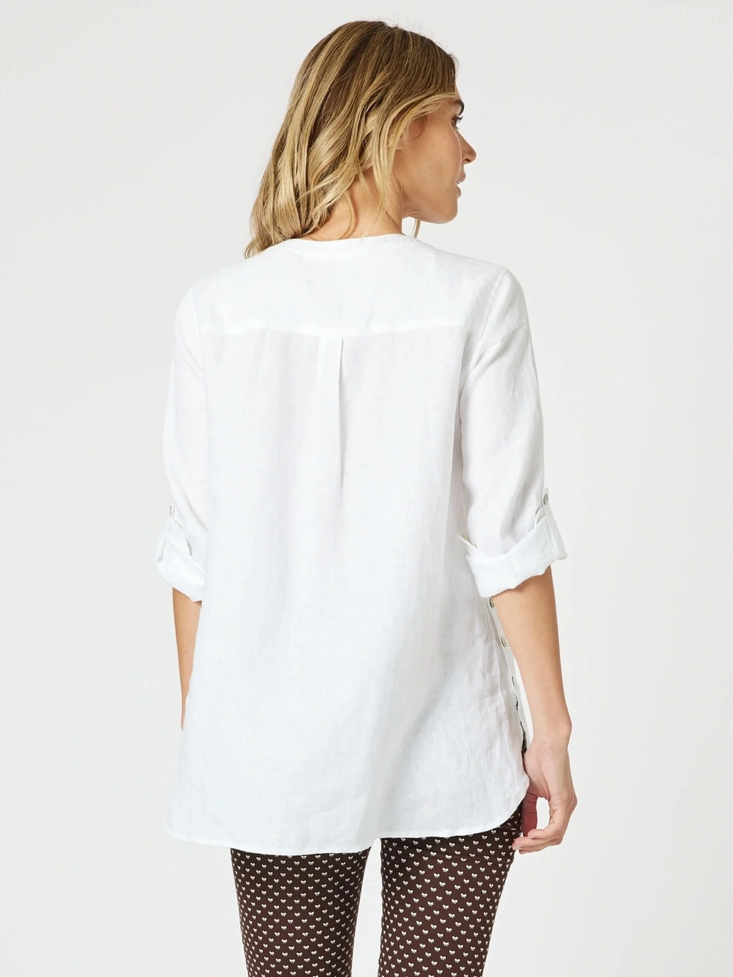 Ava Button Detail Linen Top - White
