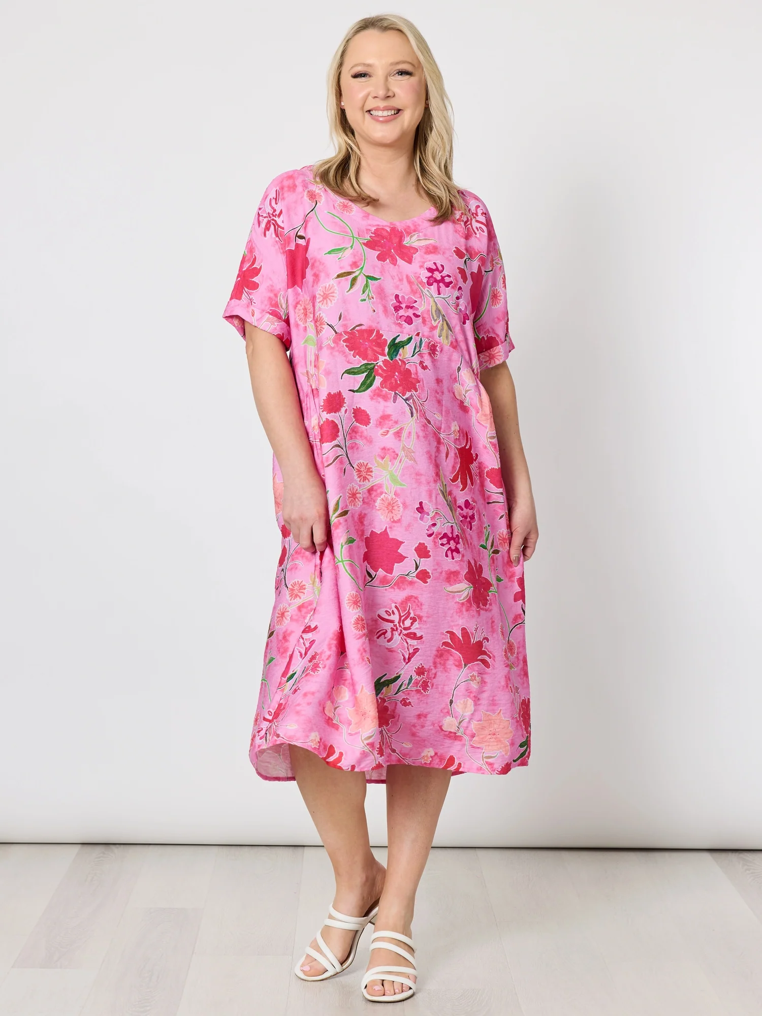 Summer Gala Floral Print Dress - Hot Pink