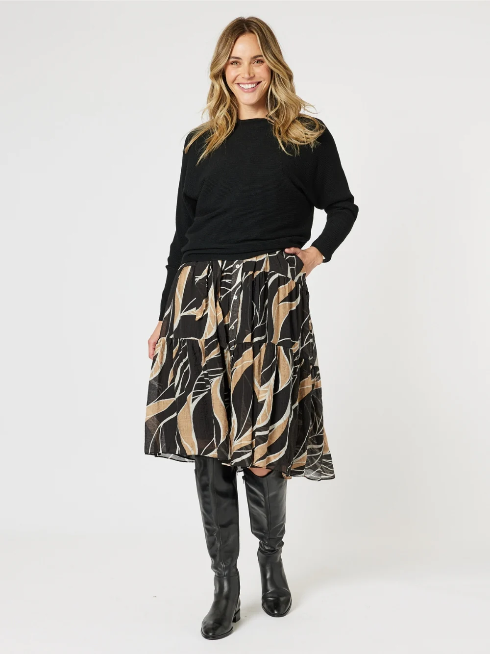 Wellington Print Button Dress - Caramel