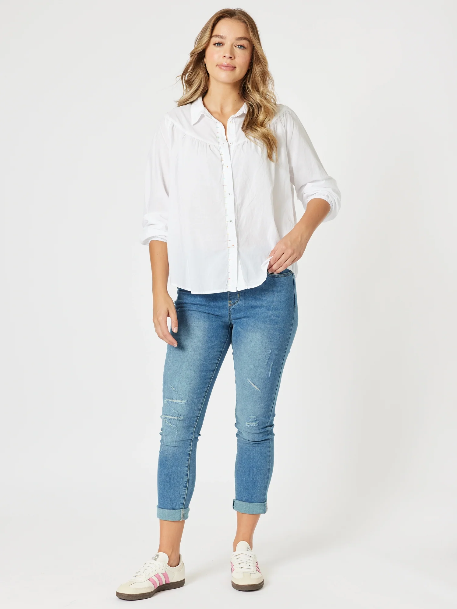 LA Distressed Pull On Stretch Denim Jean - Denim