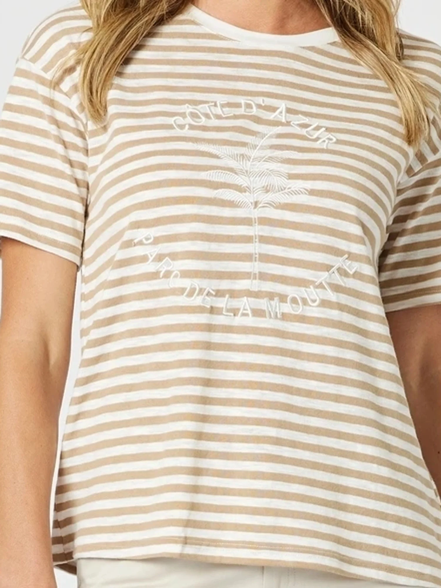 Cote d'Azur Stripe Print Tee - Natural/White