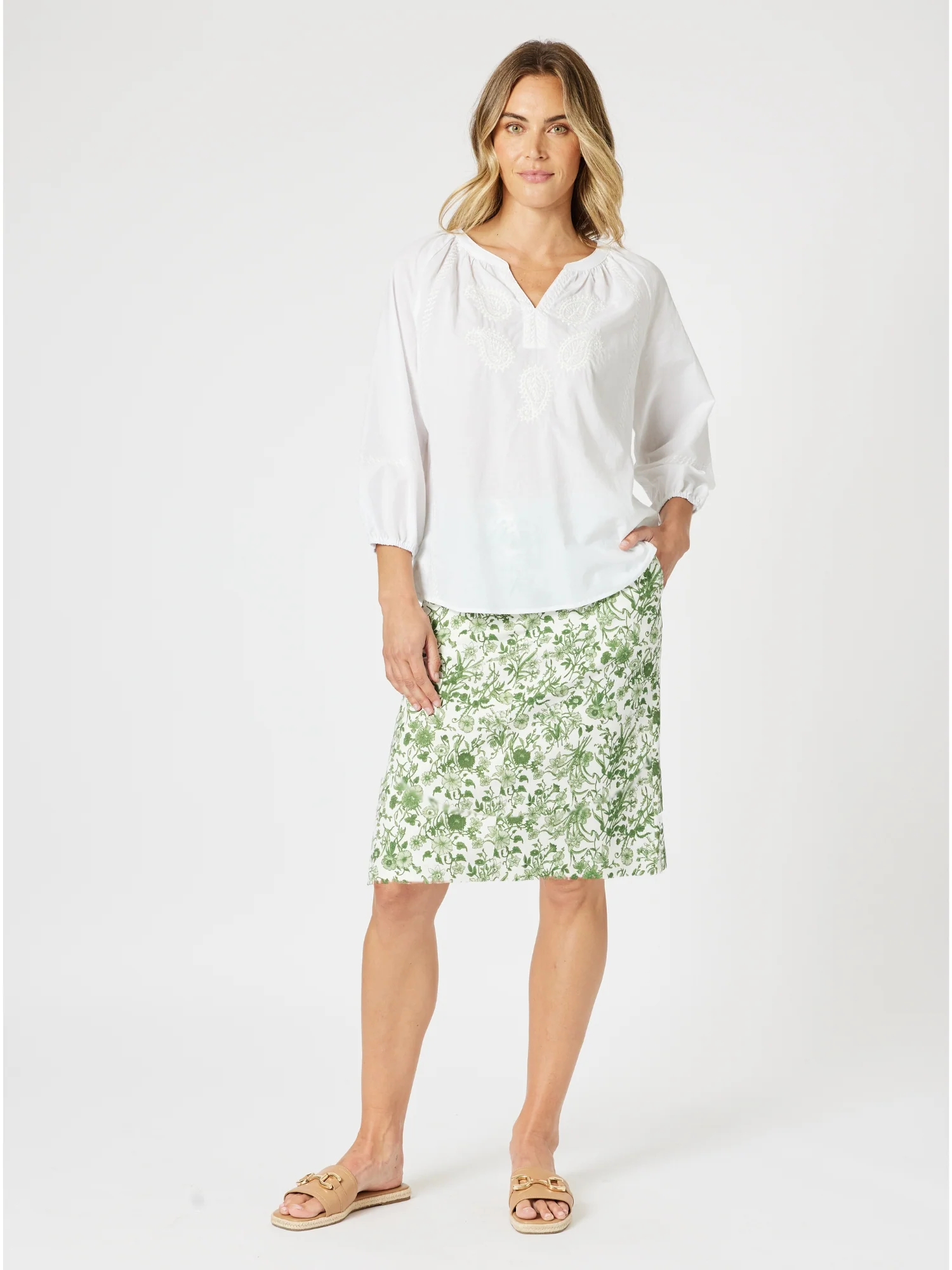 Alexandria Floral Print Skirt - Basil White