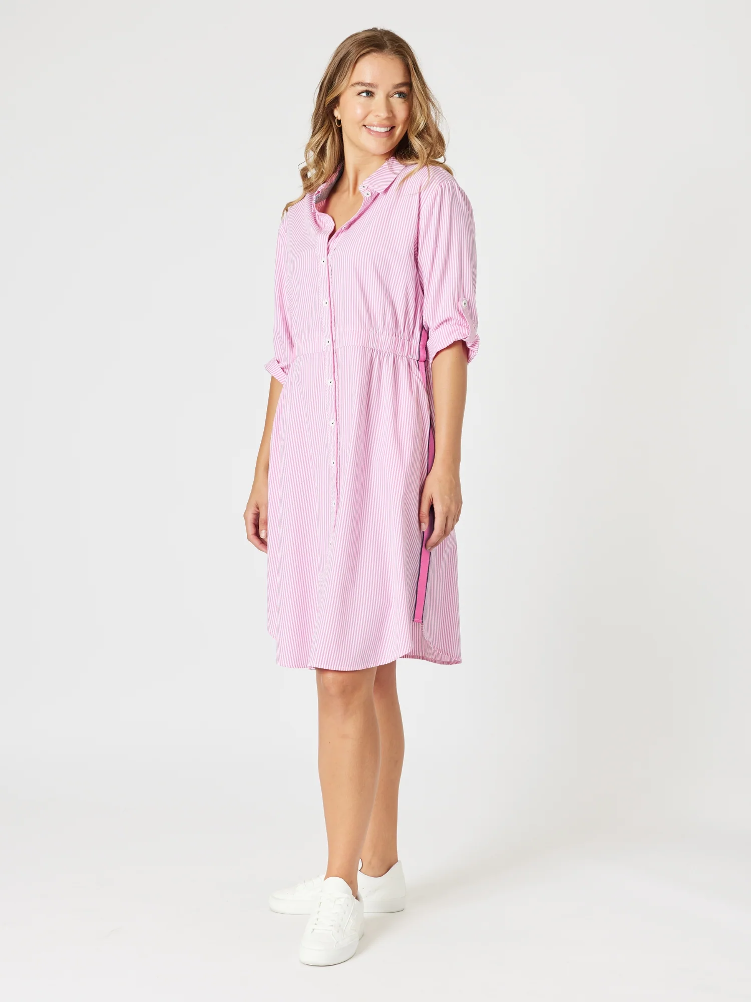 Skyler Stripe Shirt Dress - Pink White