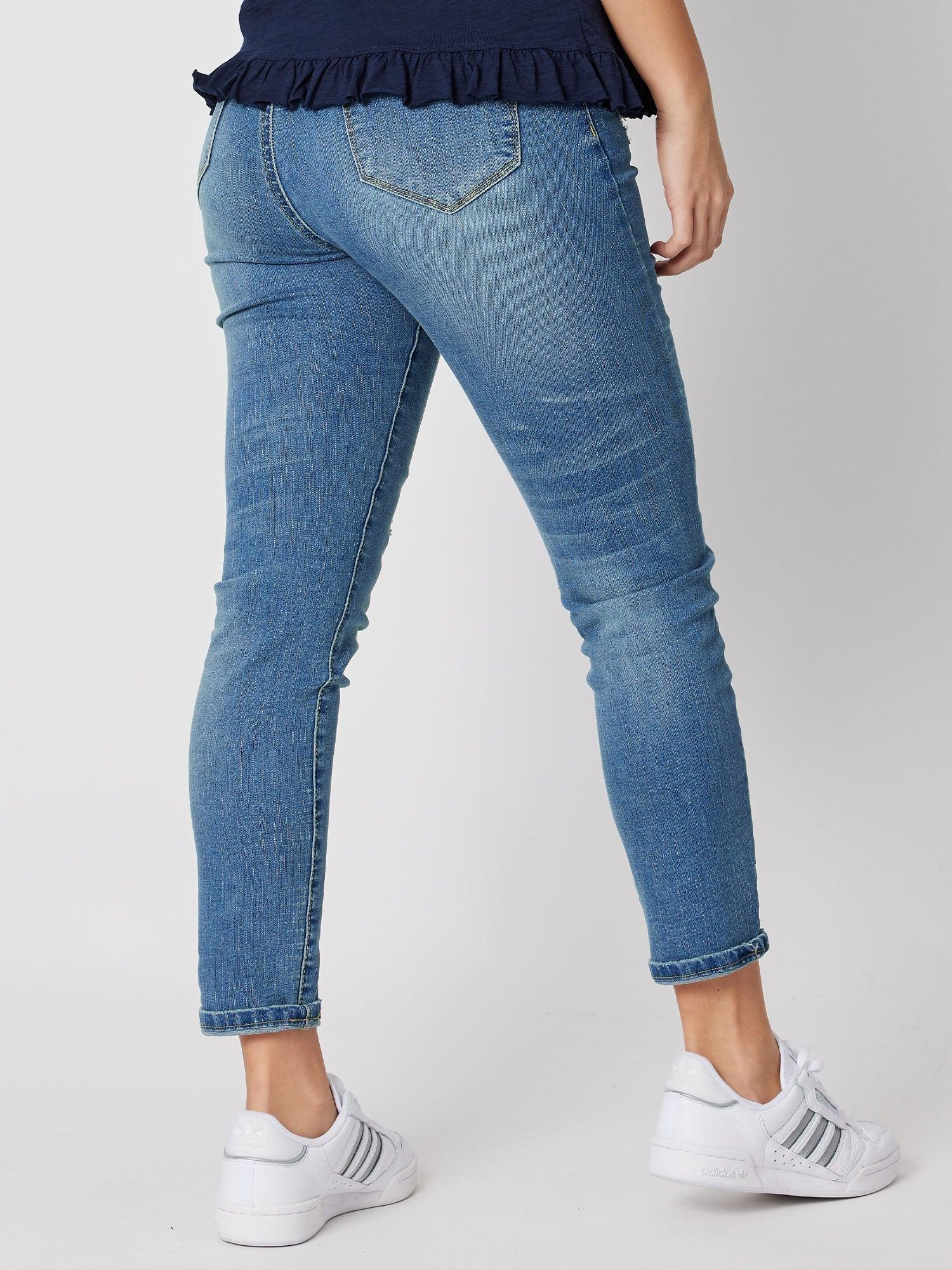 LA Distressed Pull On Stretch Denim Jean - Denim