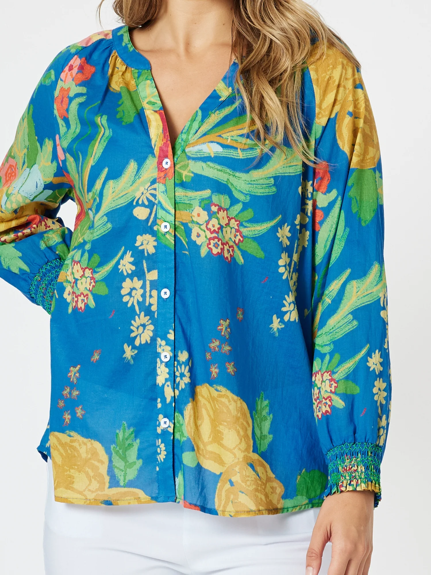 Tropics Floral Print Sheer Top - Blue/Multi