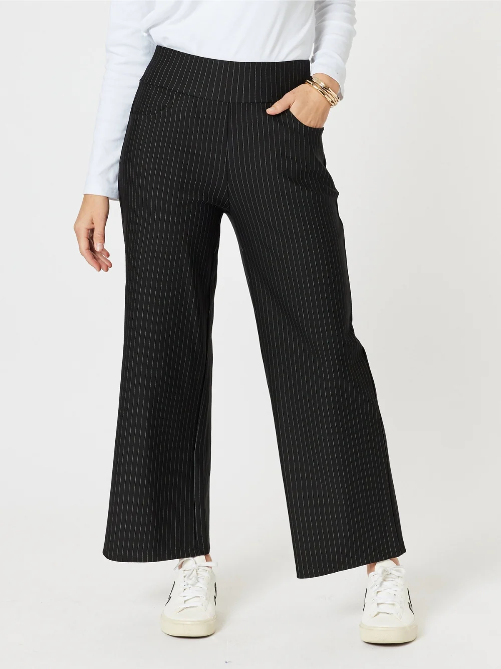 Nicky Wide Leg Pinstripe Pant - Natural/Black