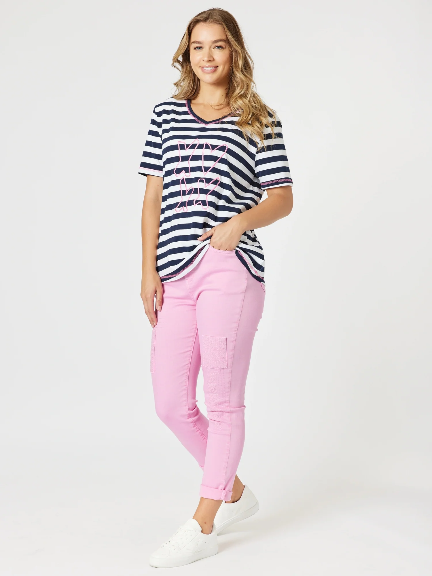 The Embroidered Patch Jean - Flamingo