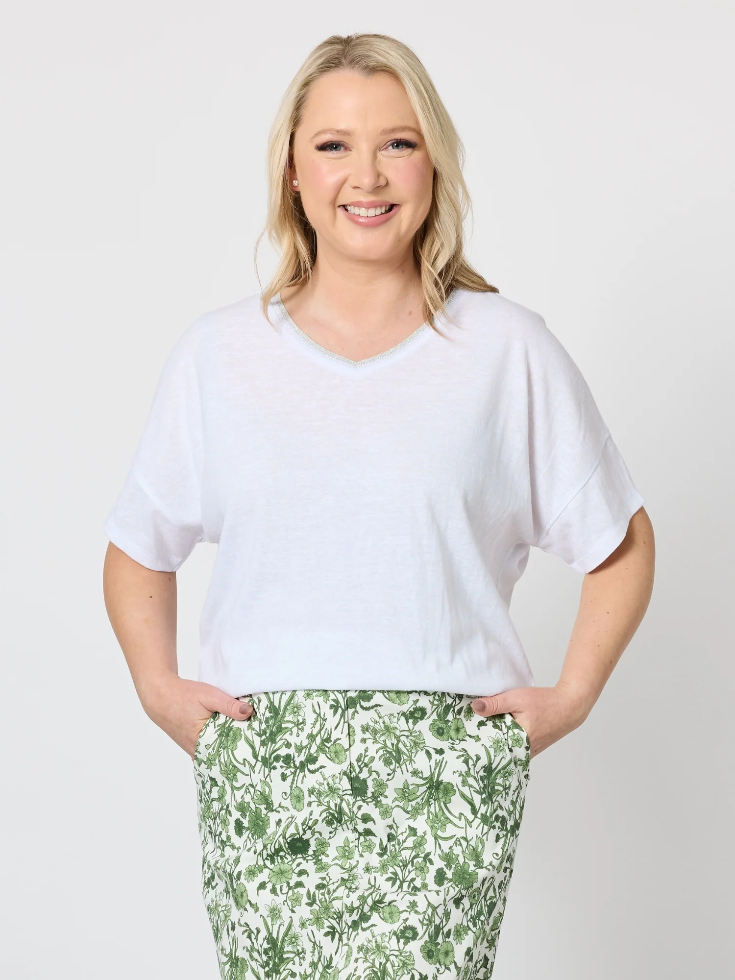 Bella V Neck Tee - White