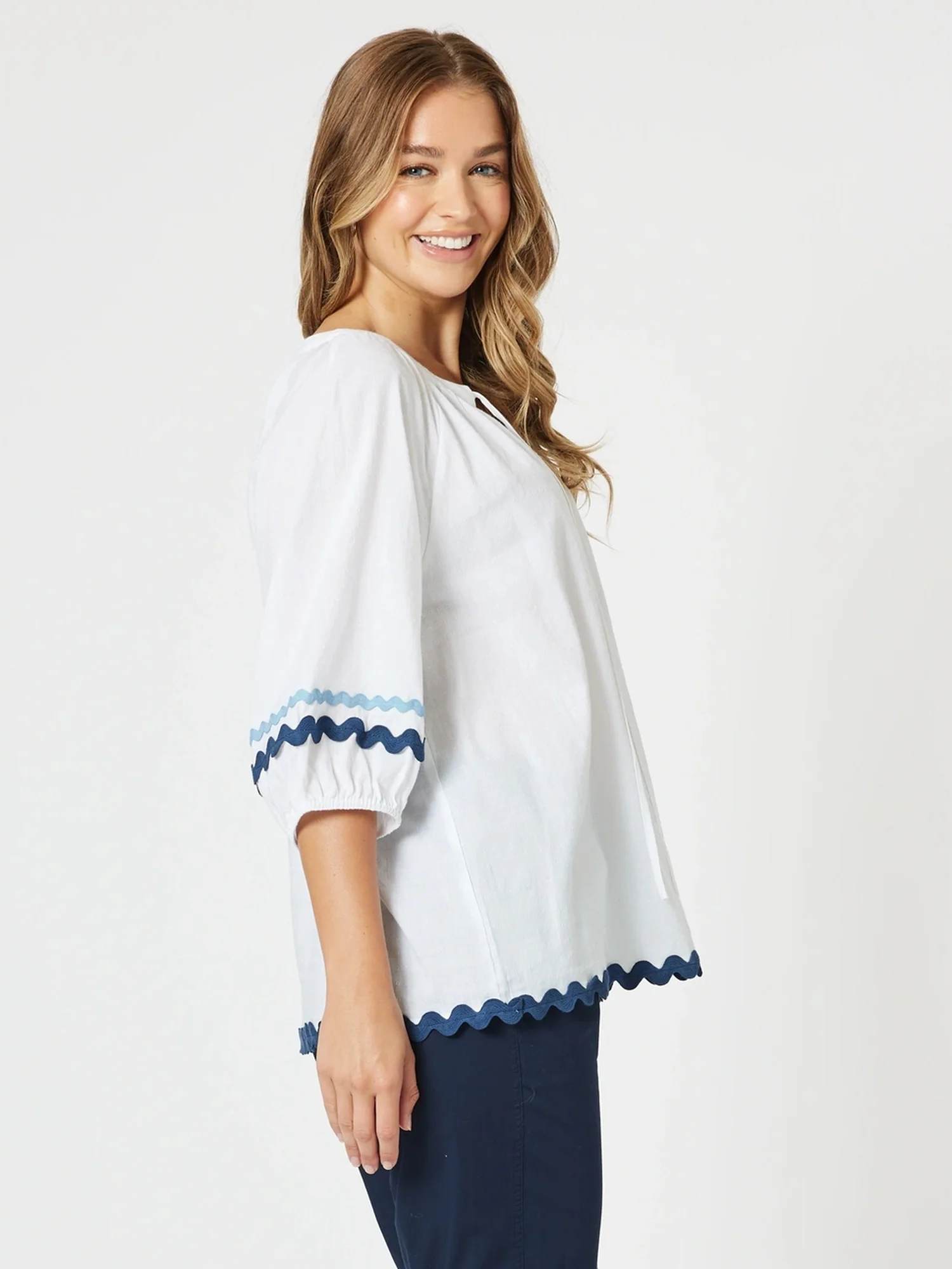 Ric Rac Top - White/Blue